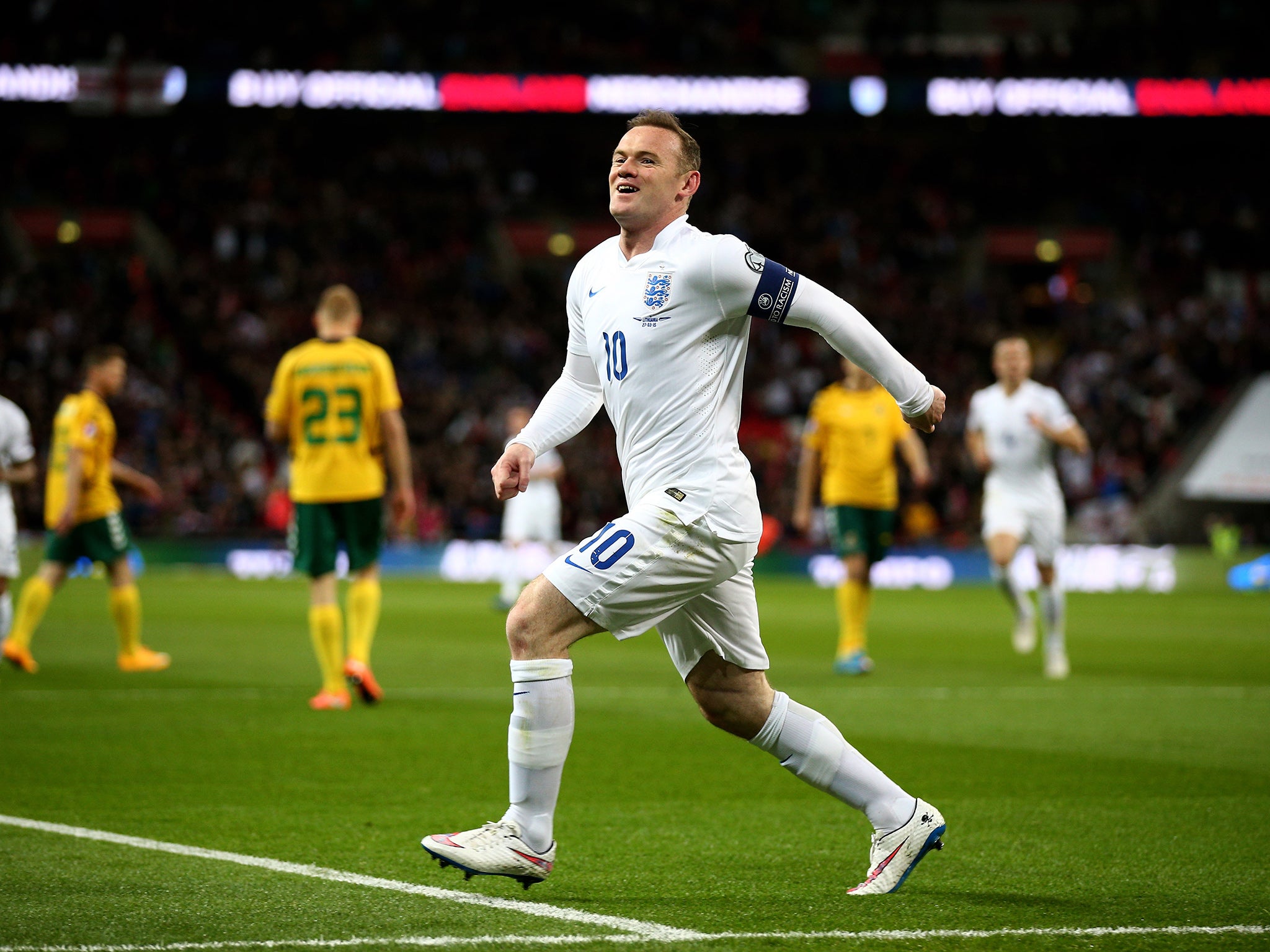 Wayne Rooney celebrates his 47th England goal