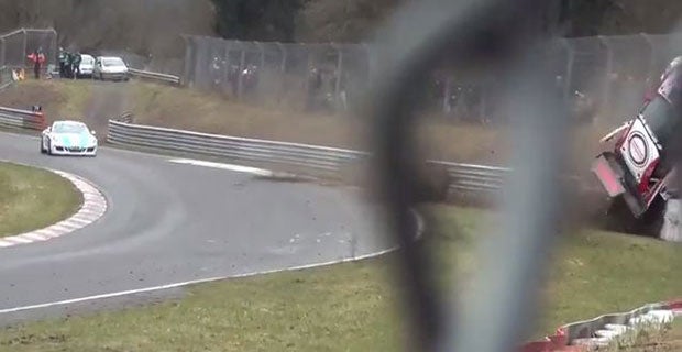 Mardenborough's car makes contact with the barrier