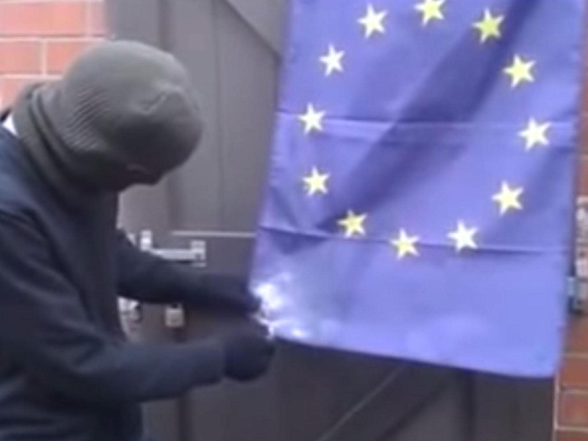 The man spectacularly failed to set fire to an EU flag