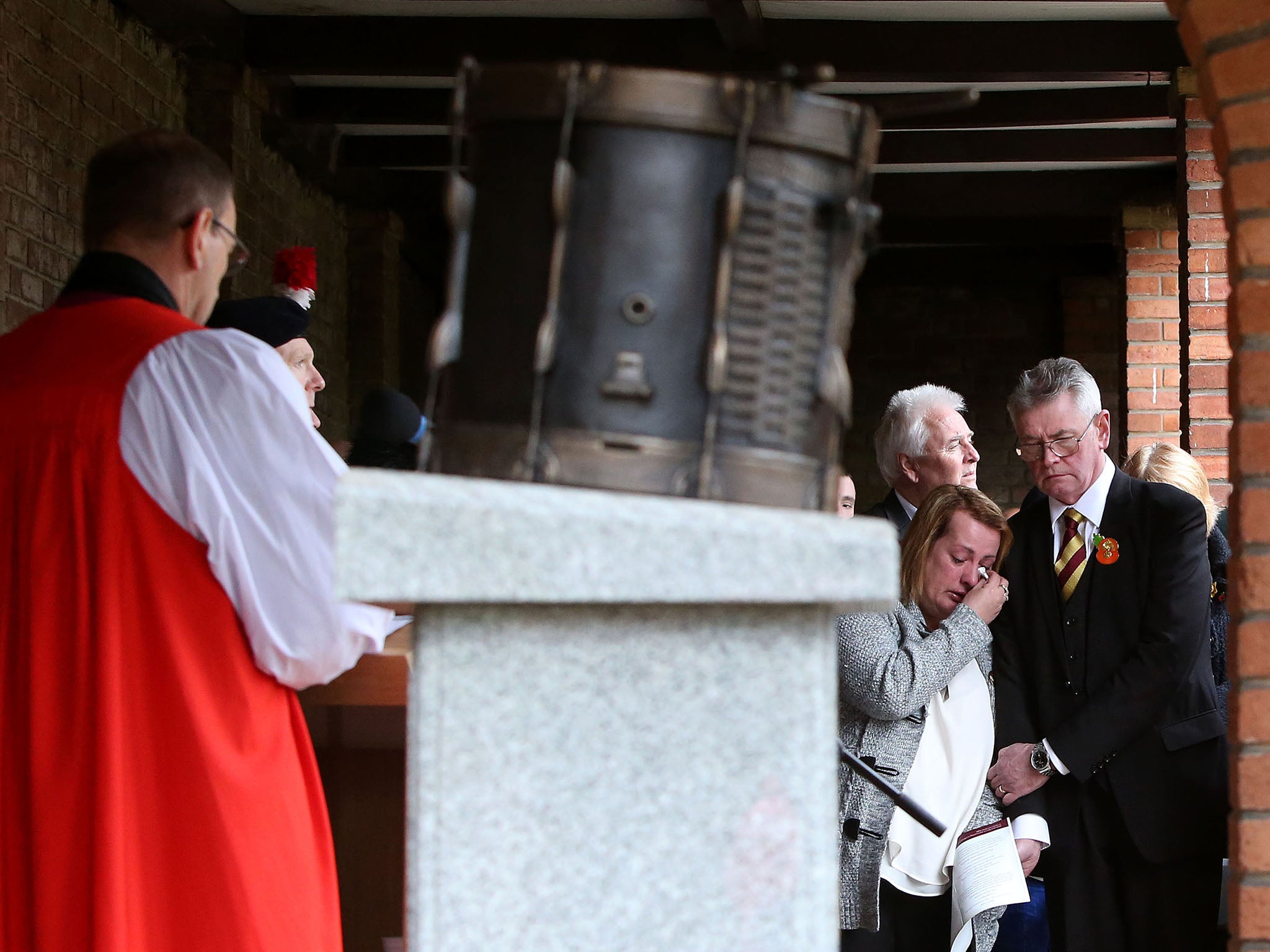 Lyn and Ian Rigby (right) the mother and stepfather of murdered Fusilier Lee Rigby, 25, attend the unveiling of a memorial in his memory at Middleton Memorial Gardens in Manchester.