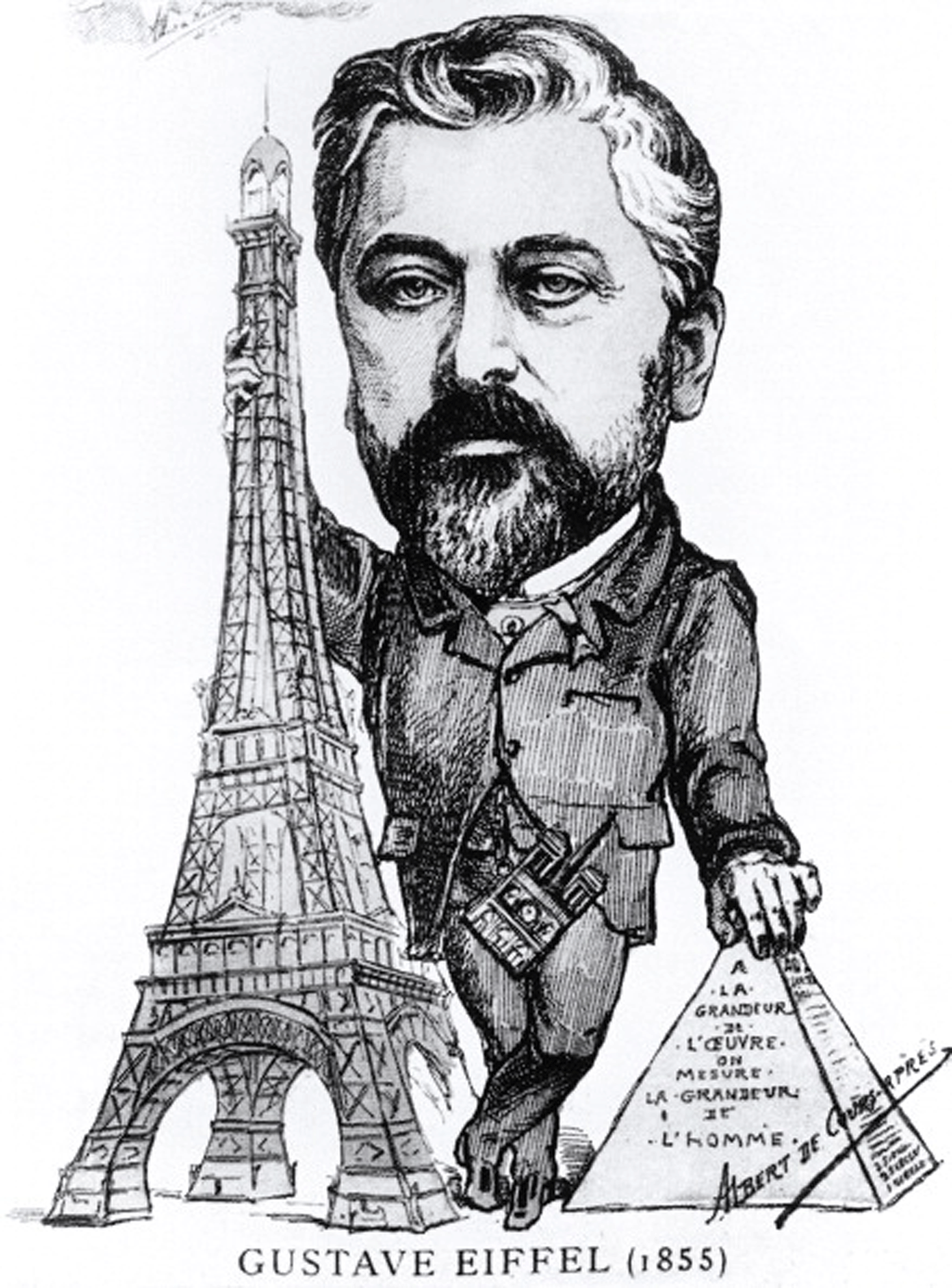 Caricature of Gustave Eiffel, penned during the 'Artists Protest'