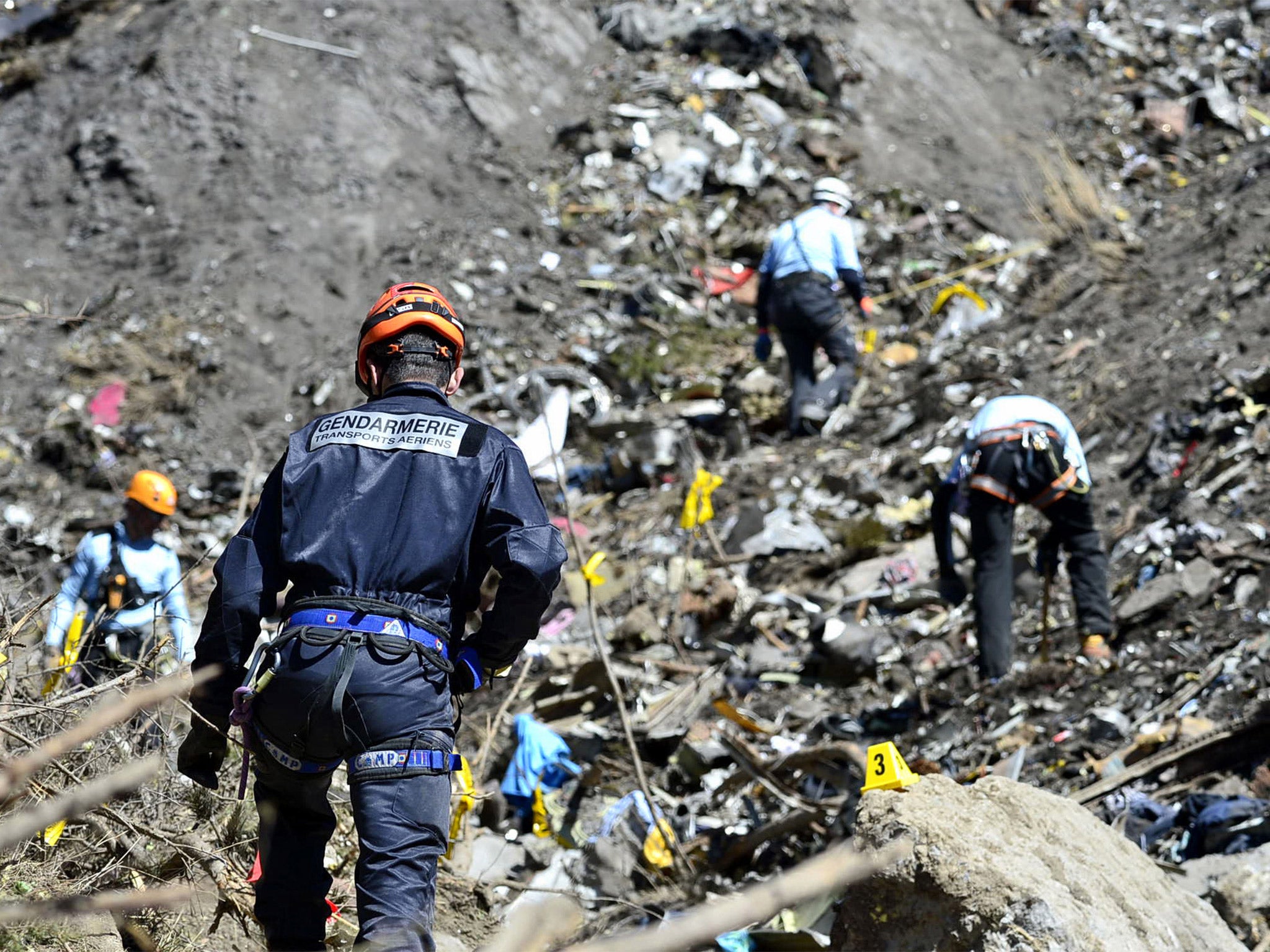 French emergency rescue services working at the crash site