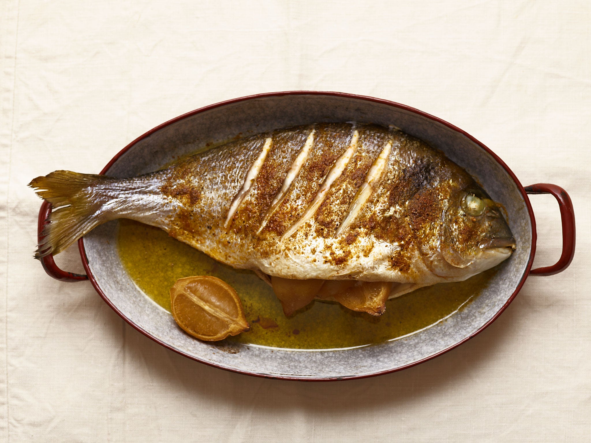 Moroccan baked fish with pickled lemon