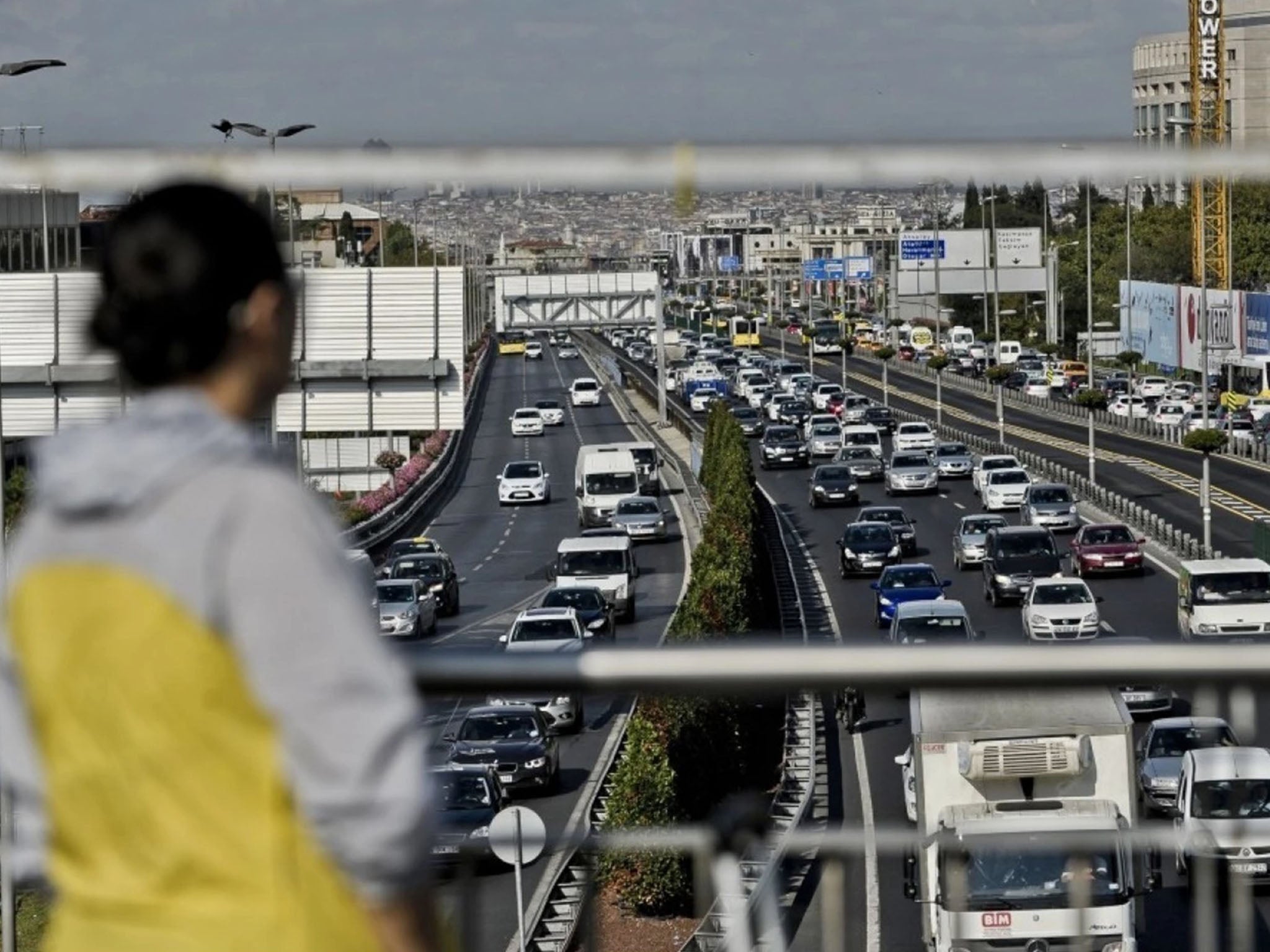 Traffic jams form on a highway in September 2014 during the first day of school in Istanbul.