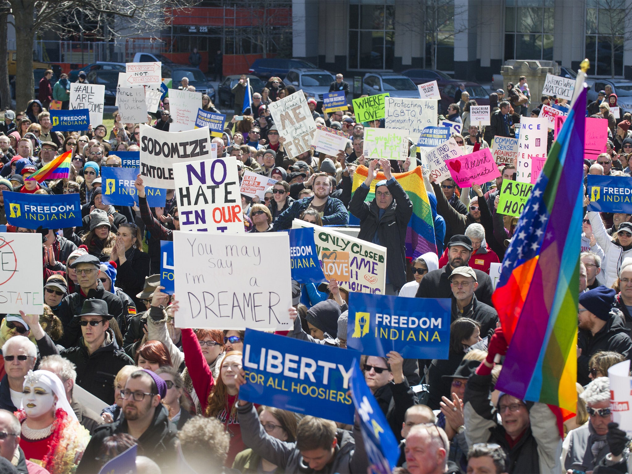 Demonstrators rally against the legislation in Indiana last Saturday