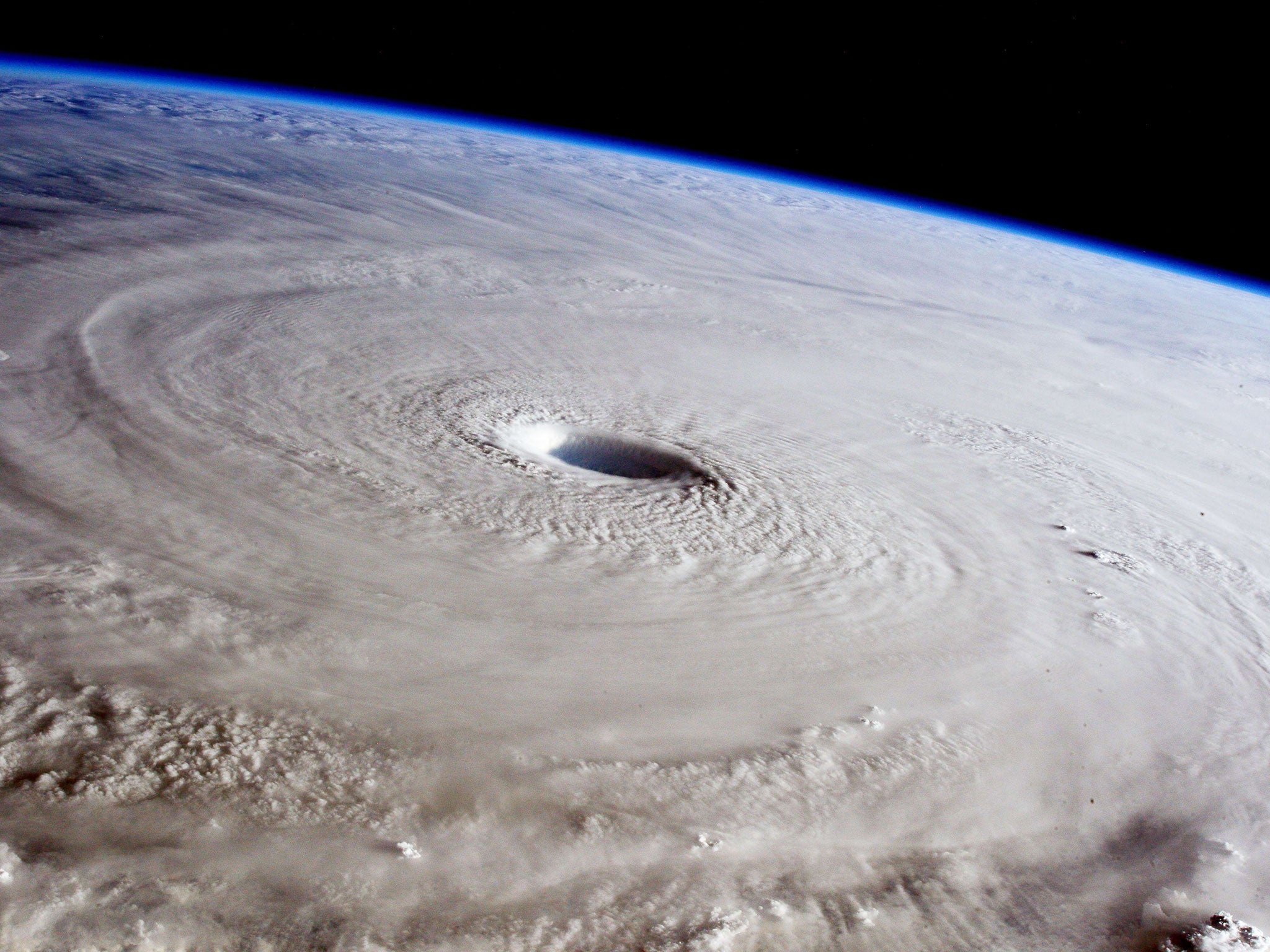 The eye of Super Typhoon Maysak as photographed from the International Space Station (ISS) in March