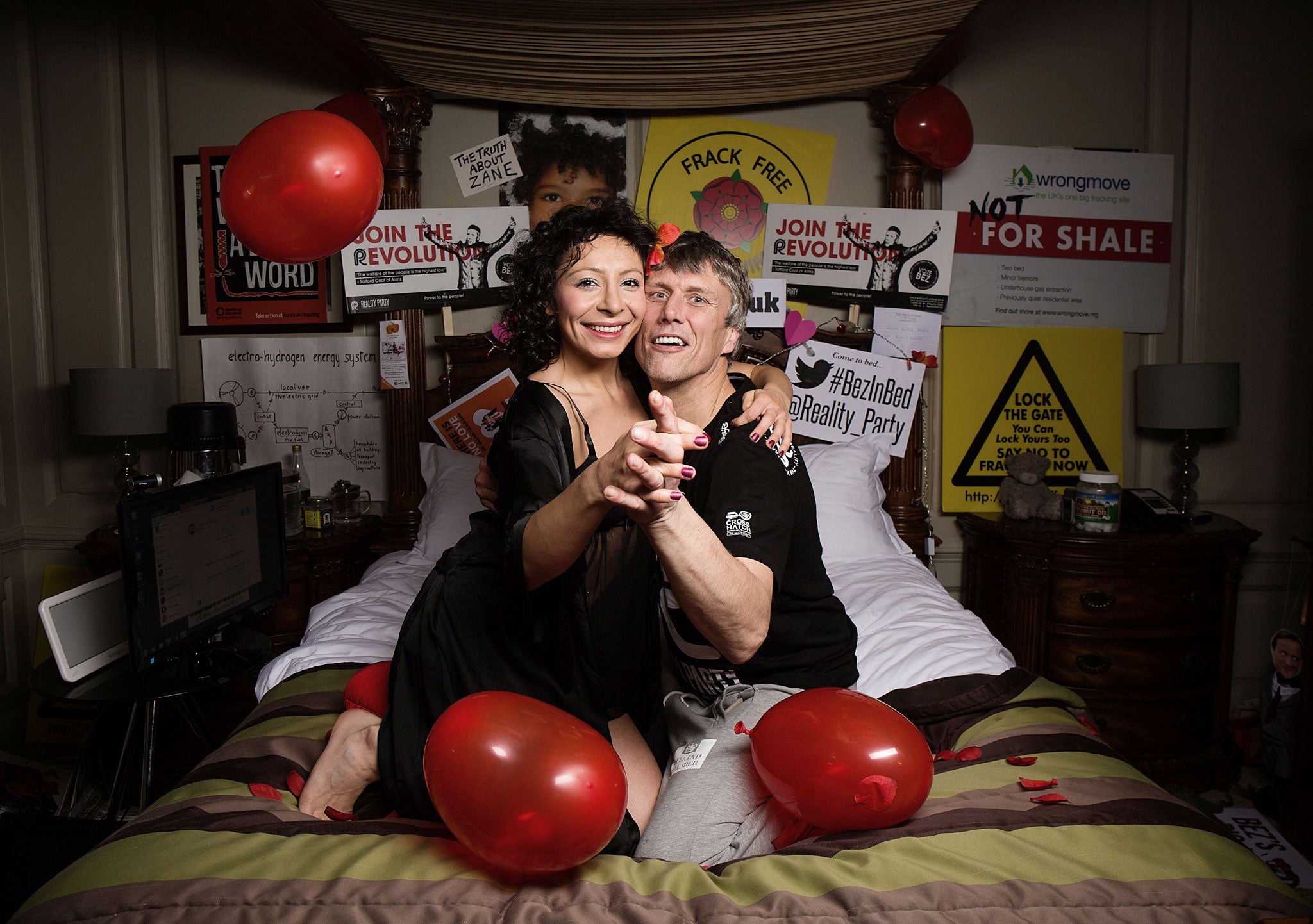 Bez and his girlfriend Firouzeh emulated John Lennon and Yoko Ono with a week-long bed-in at the Montcalm Hotel in February (Rex)