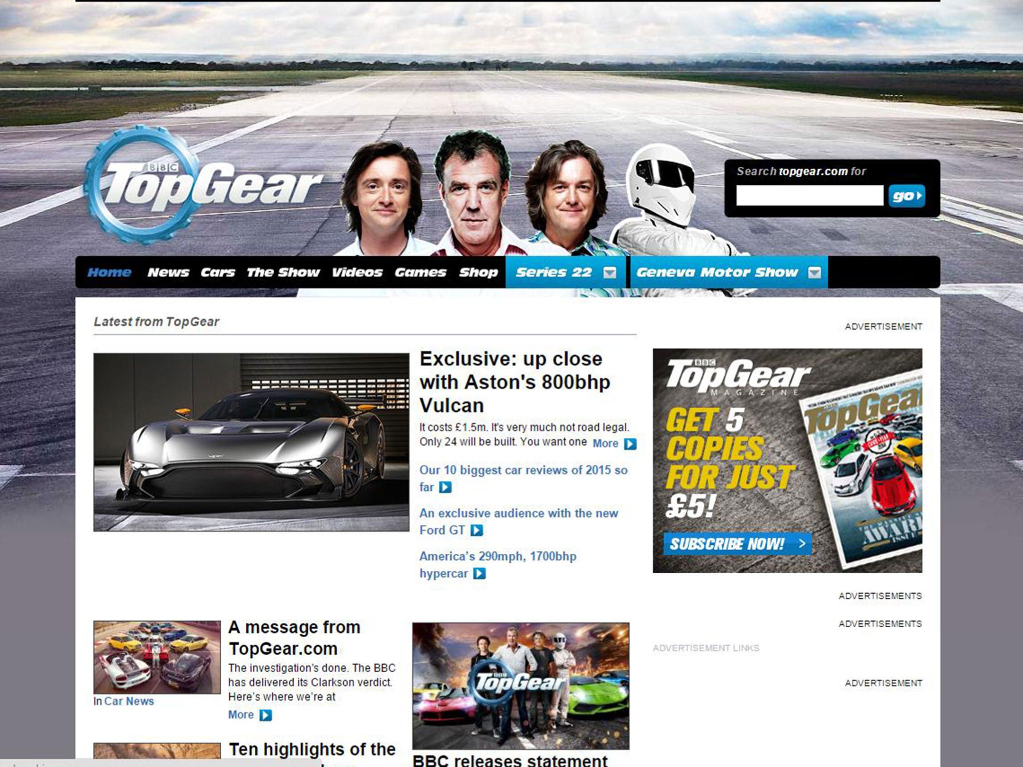 The Top Gear website on 28 March