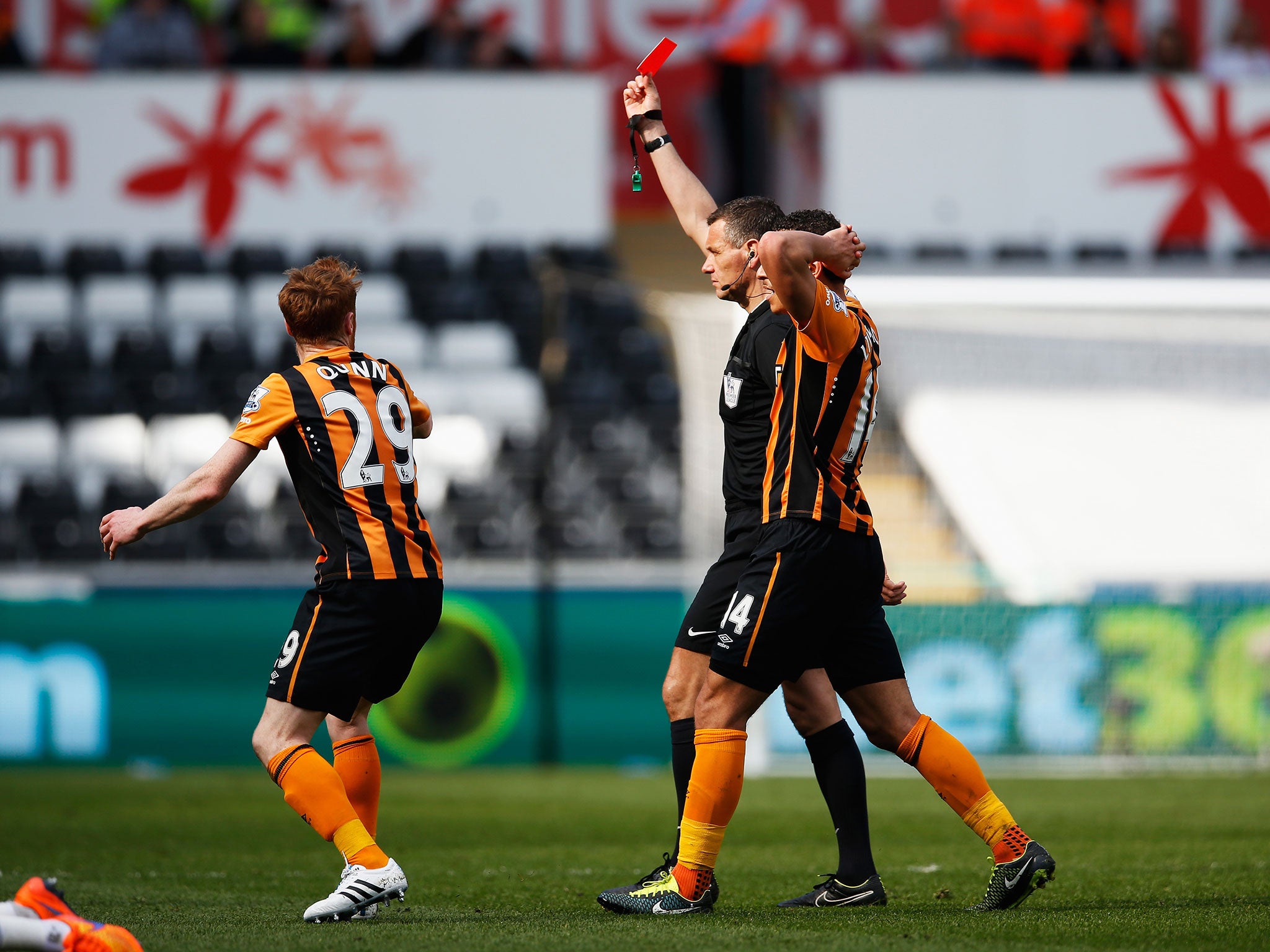 David Meyler is shown a straight red card