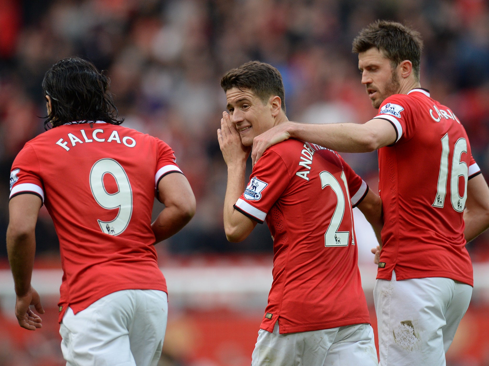 Ander Herrera celebrates for United after scoring against Aston Villa