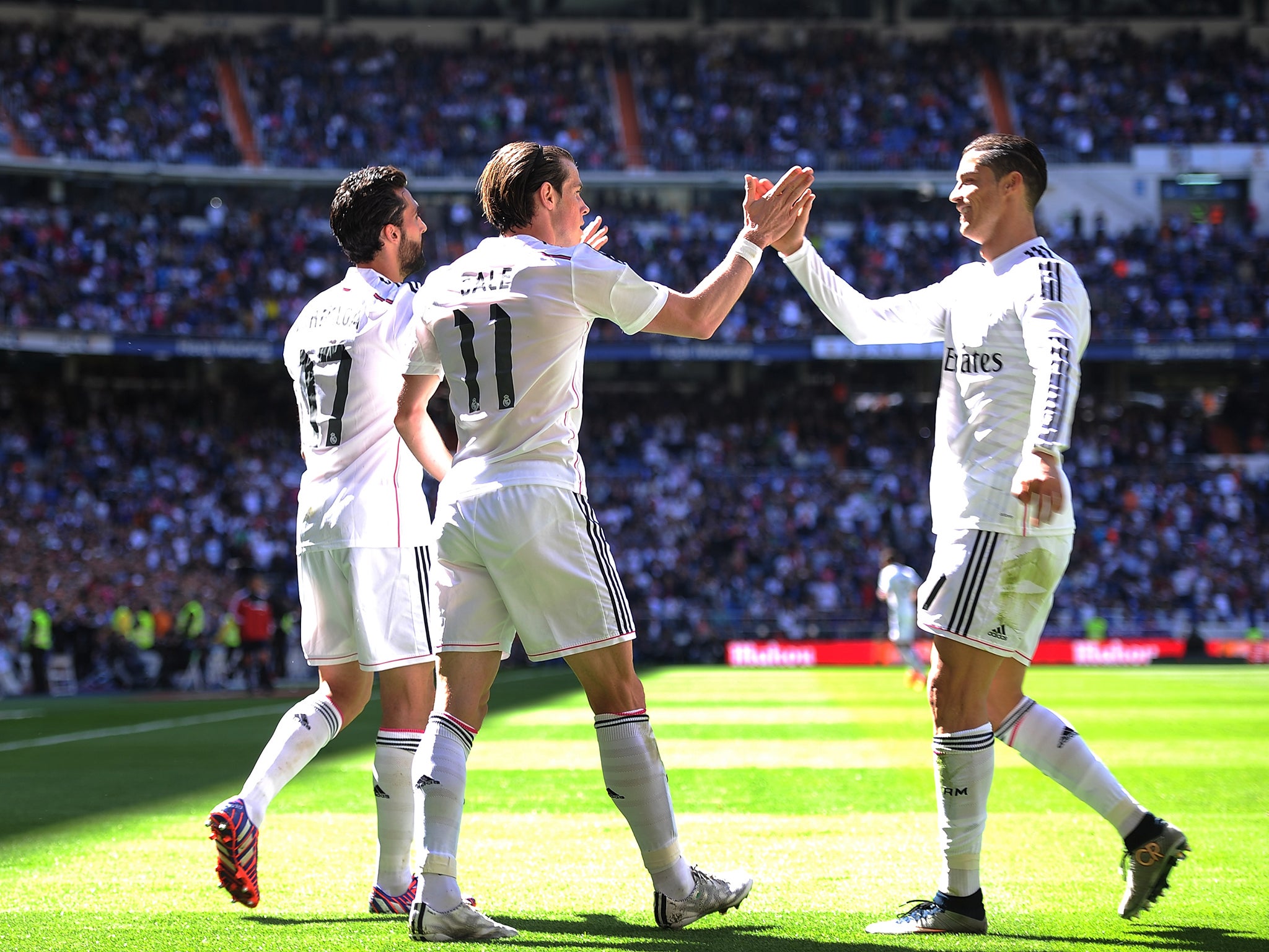 Gareth Bale and Cristiano Ronaldo celebrate together during the win over Granada