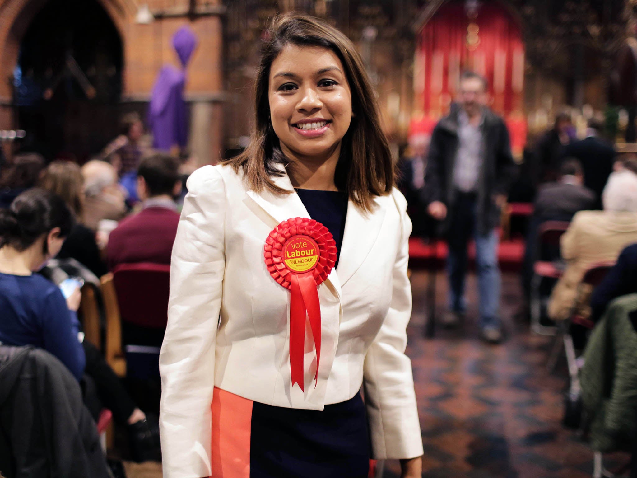 Labour candidate for West Hampstead, Tulip Siddiq, photographed at a hustings on the second official day of campaigning