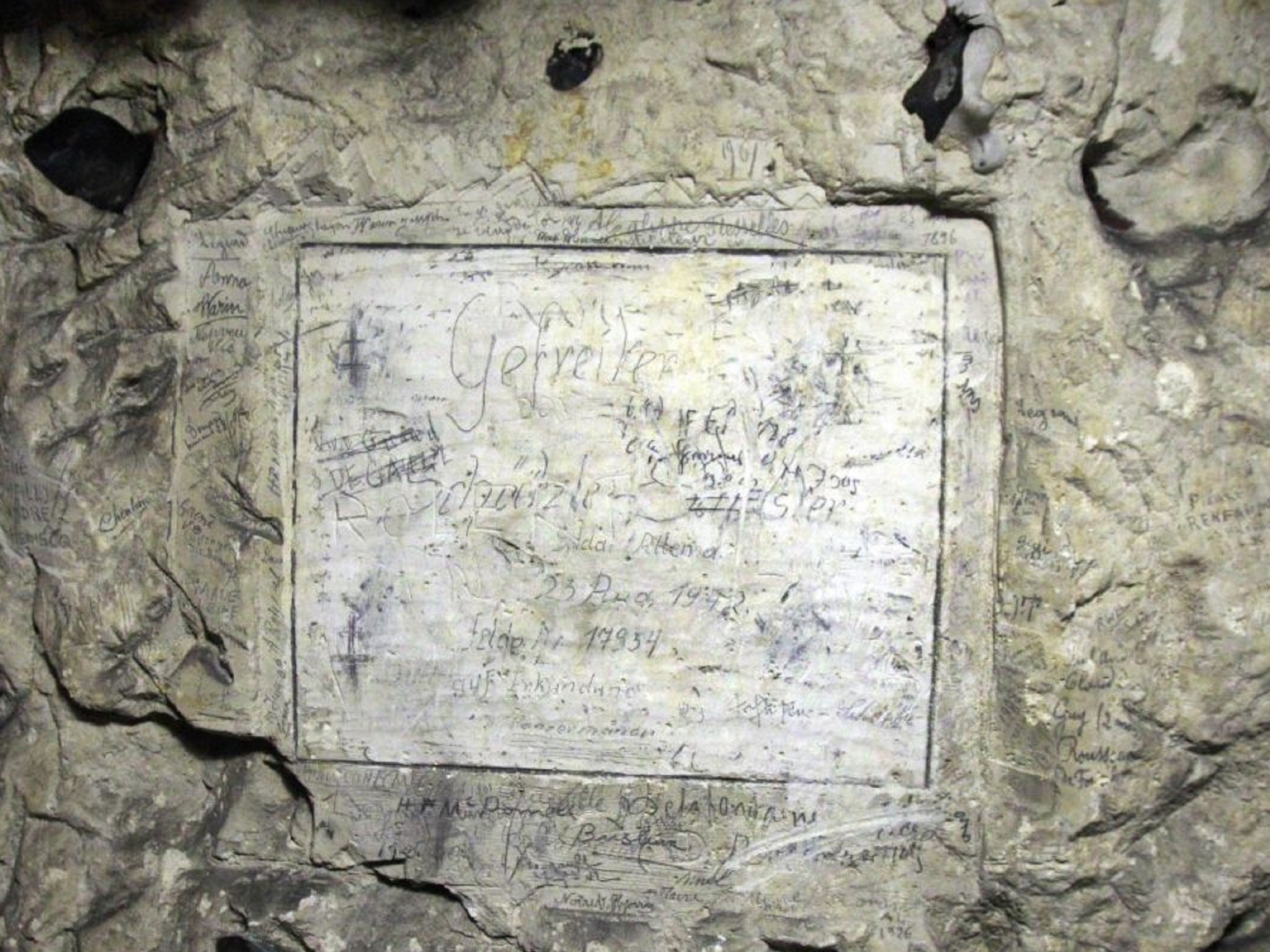 Soldiers scribbled their names on the quarry walls during the First World War