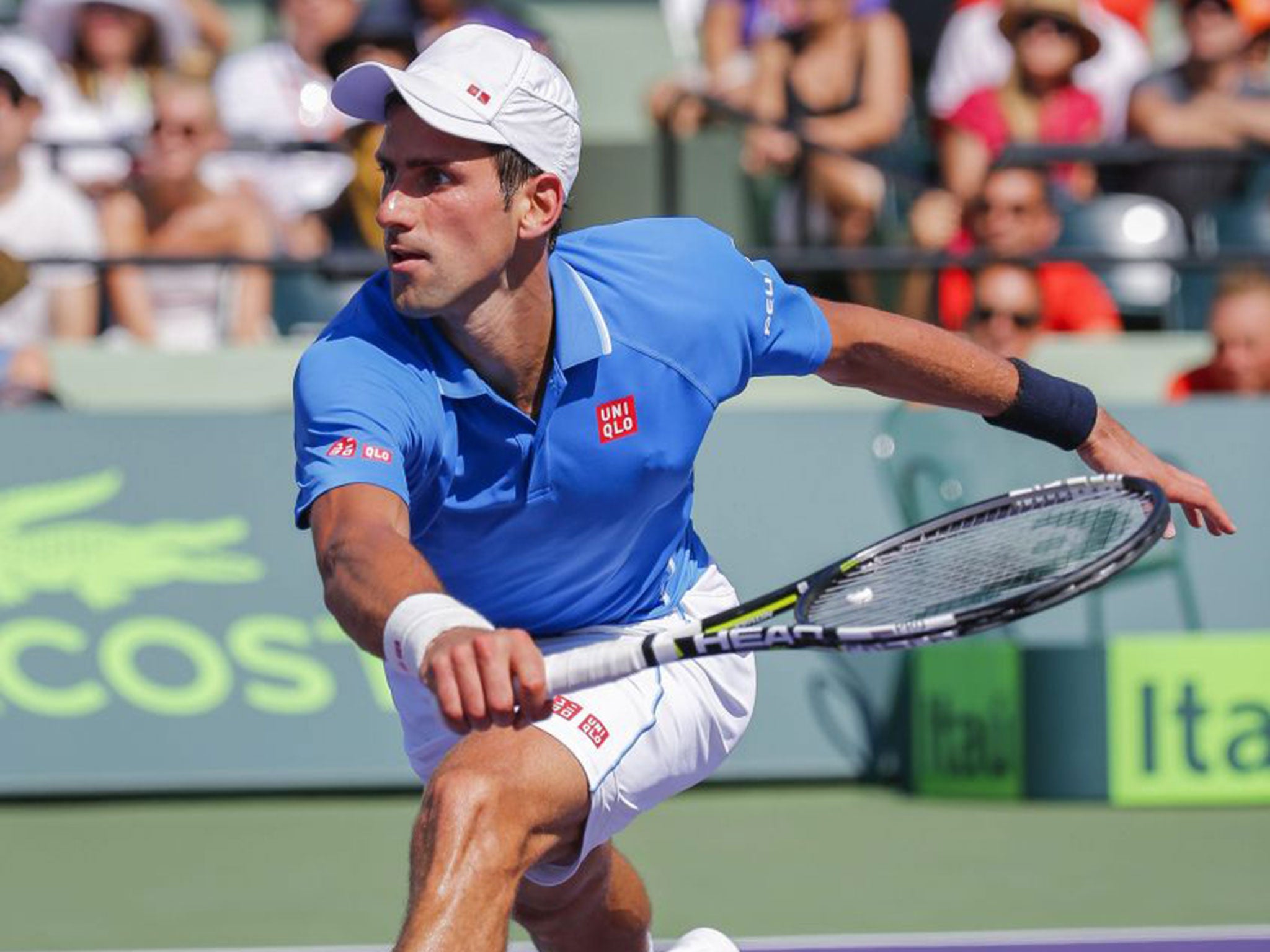 Novak Djokovic in action against Andy Murray during the final of the Miami Open