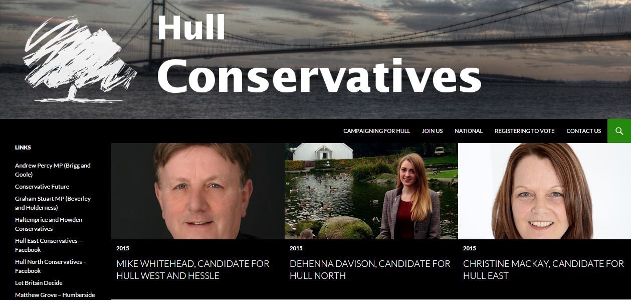 Mike Whitehead still features on the Hull Conservatives website as their candidate