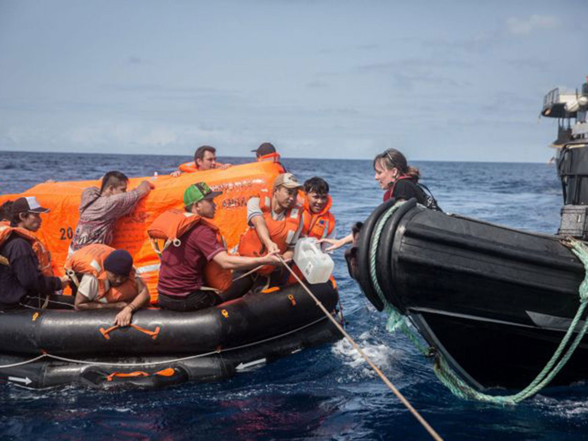 The Bob Barker crew saving the crew members of the ship accused of illegal poaching