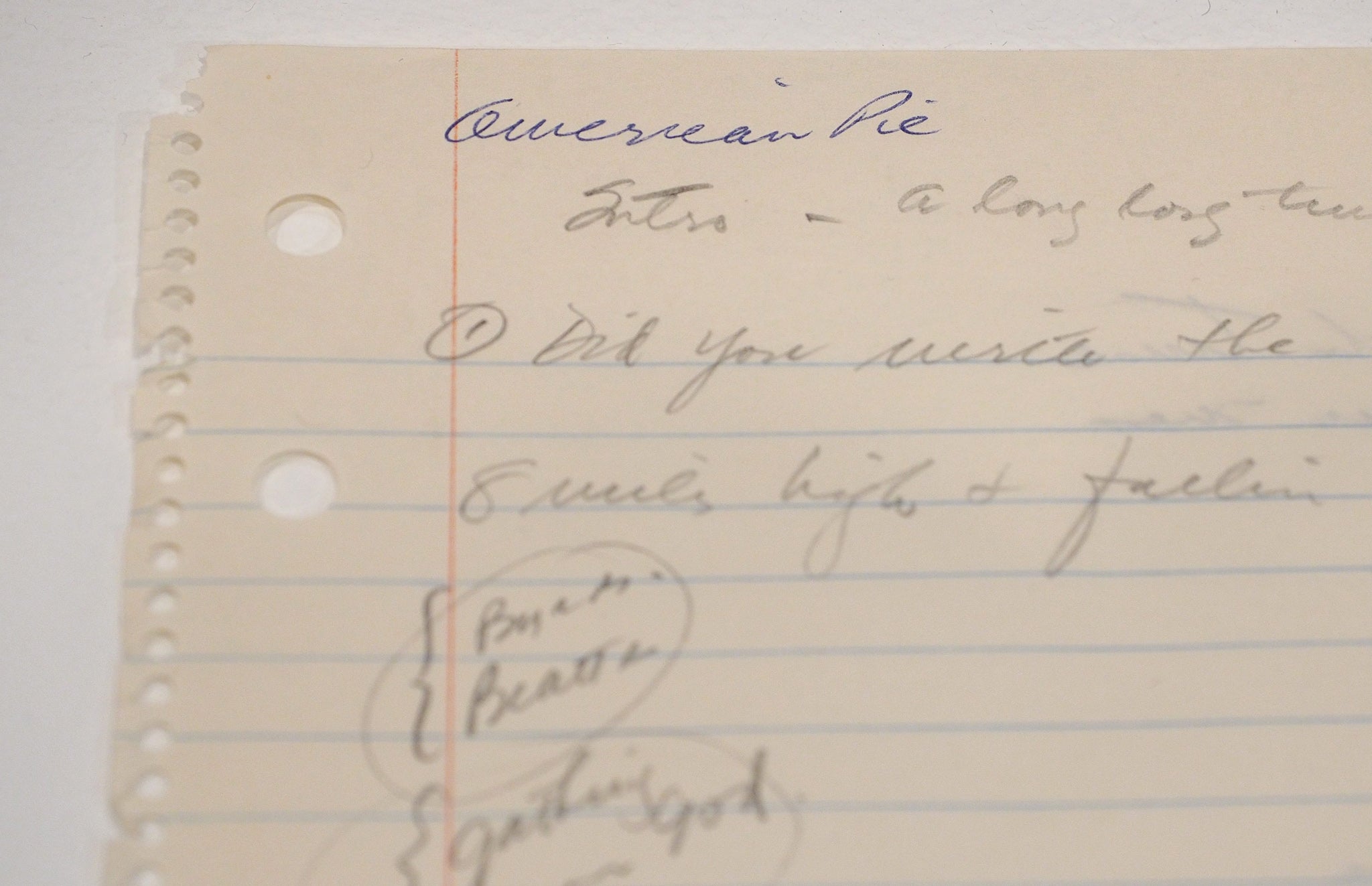 Don McLean's annotated 'American Pie' manuscript