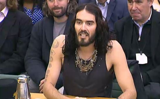 Comedian Russell Brand addressing a Select Committee in 2012