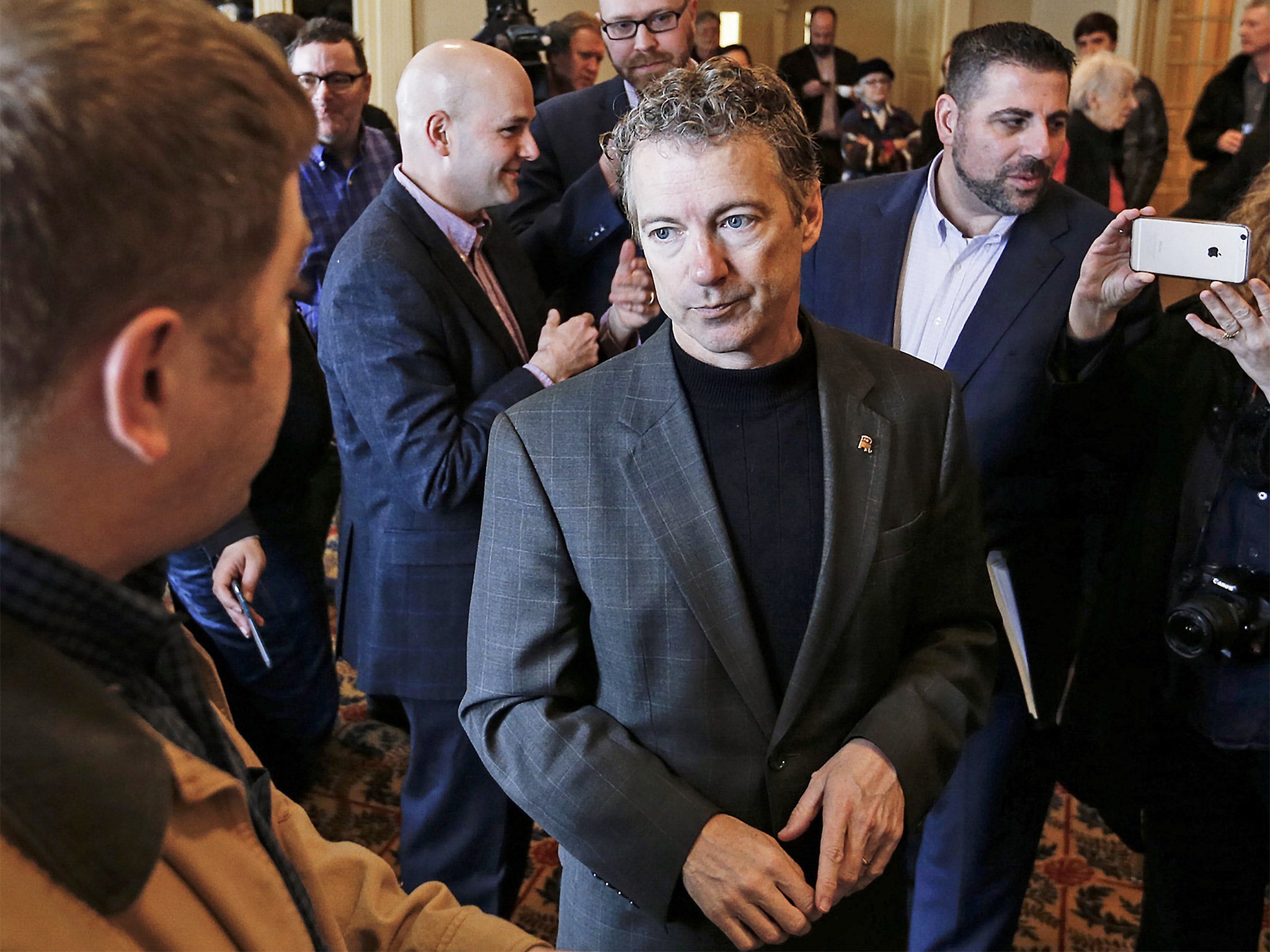 Republican presidential hopeful Rand Paul meets and greets in target state New Hampshire, last month