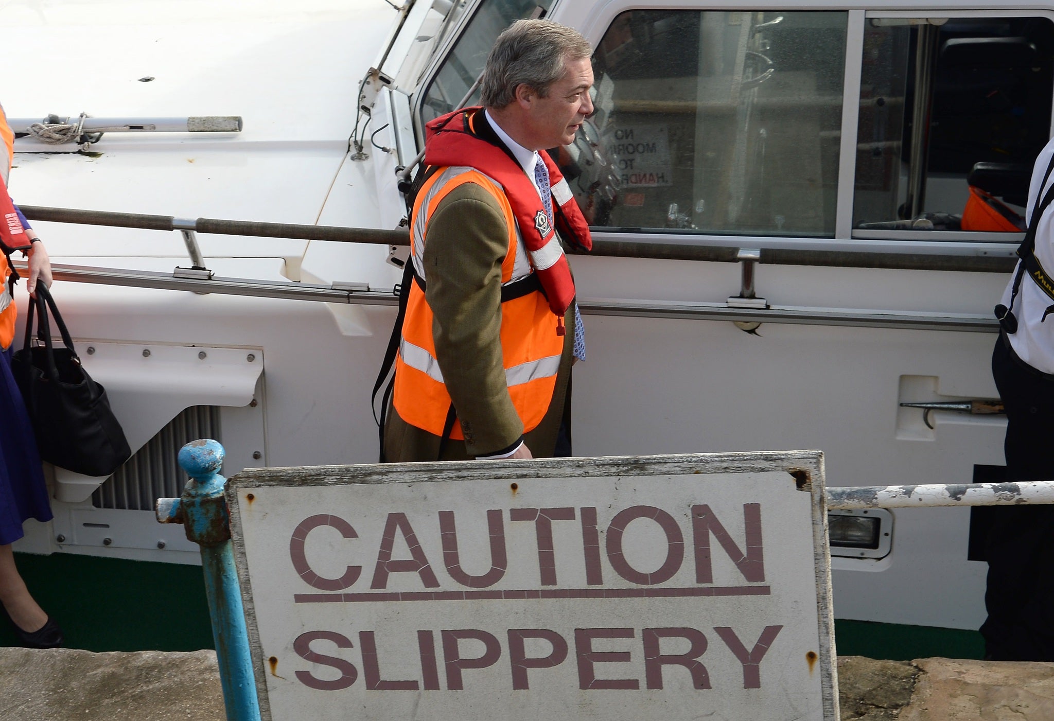 Nigel Farage in Grimsby today (PA)