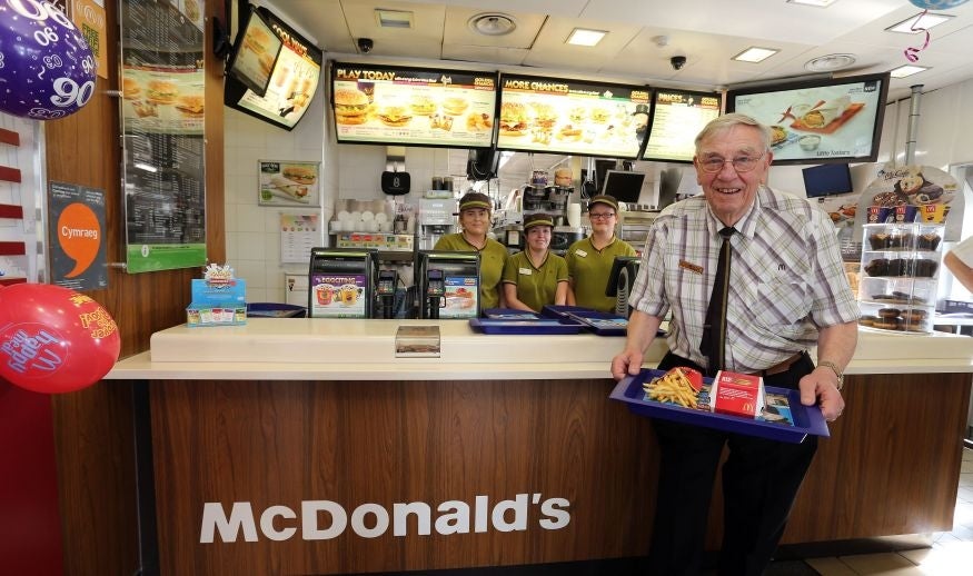 Mr Dudley and his colleagues at the McDonald's he works in part time