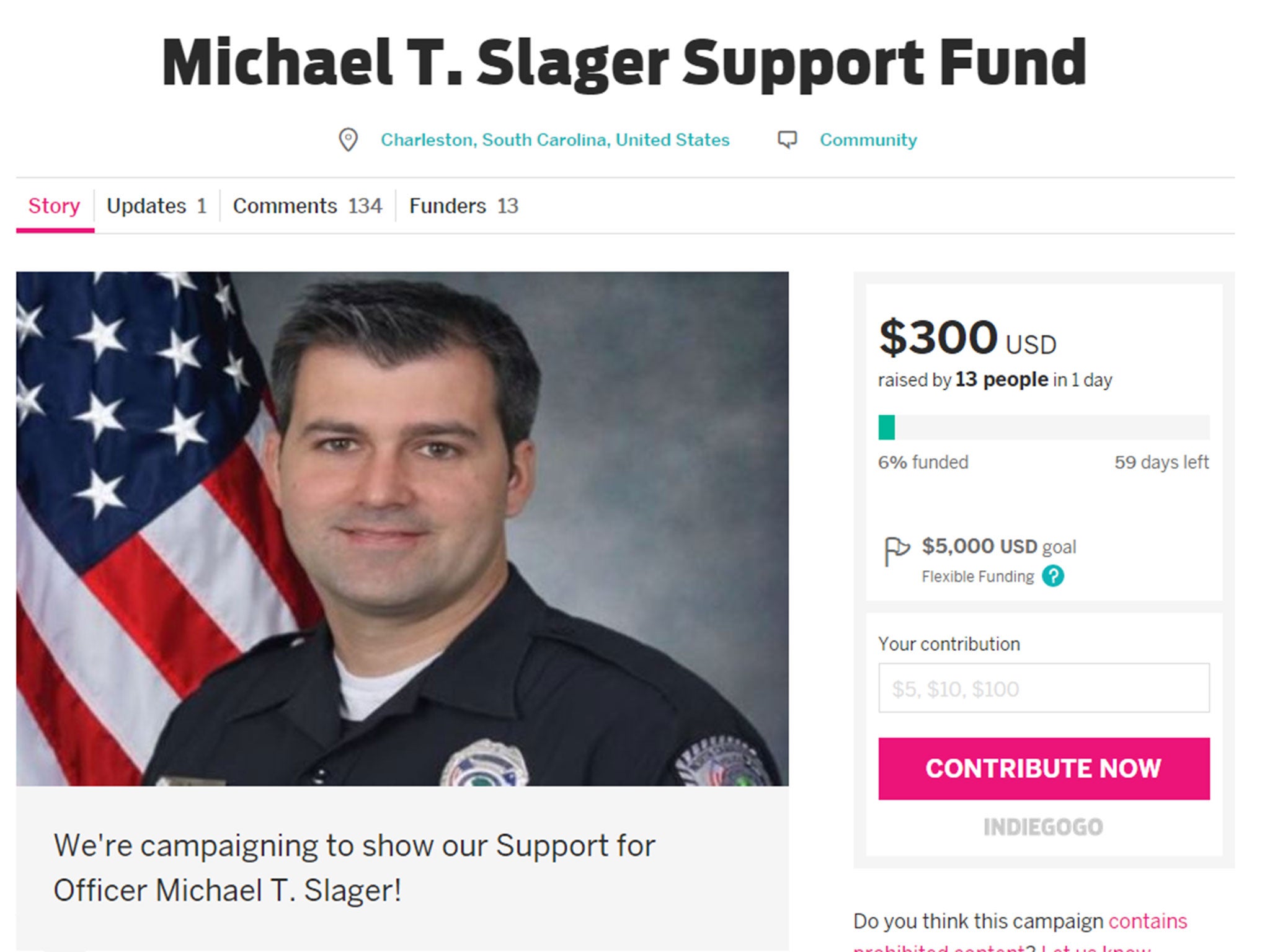 A fund set up in support of officer Michael Slager has received hundreds of dollars in donations