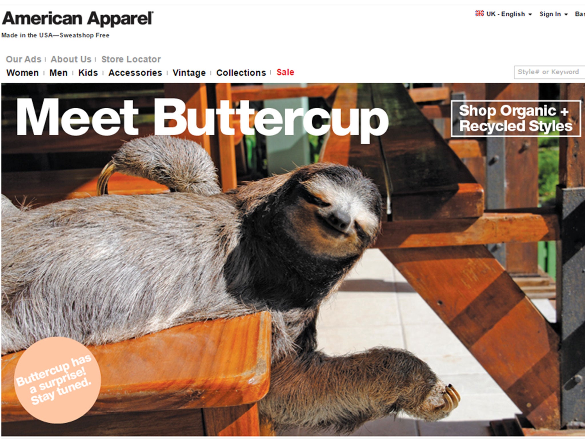 American Apparel's Buttercup posing on the retailer's website