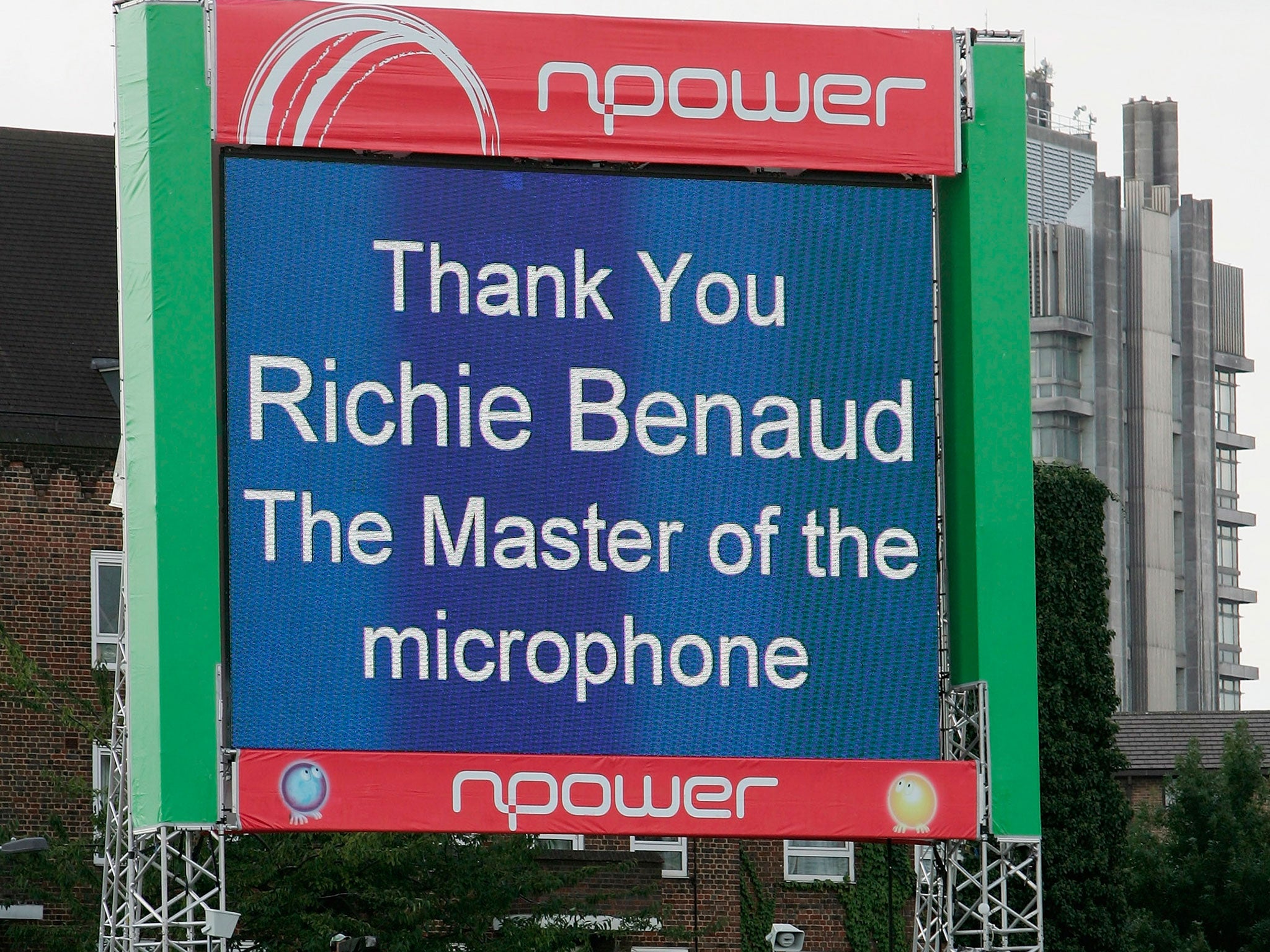 A tribute from the Oval during the 2005 Ashes series as Benaud calls his last game on English soil