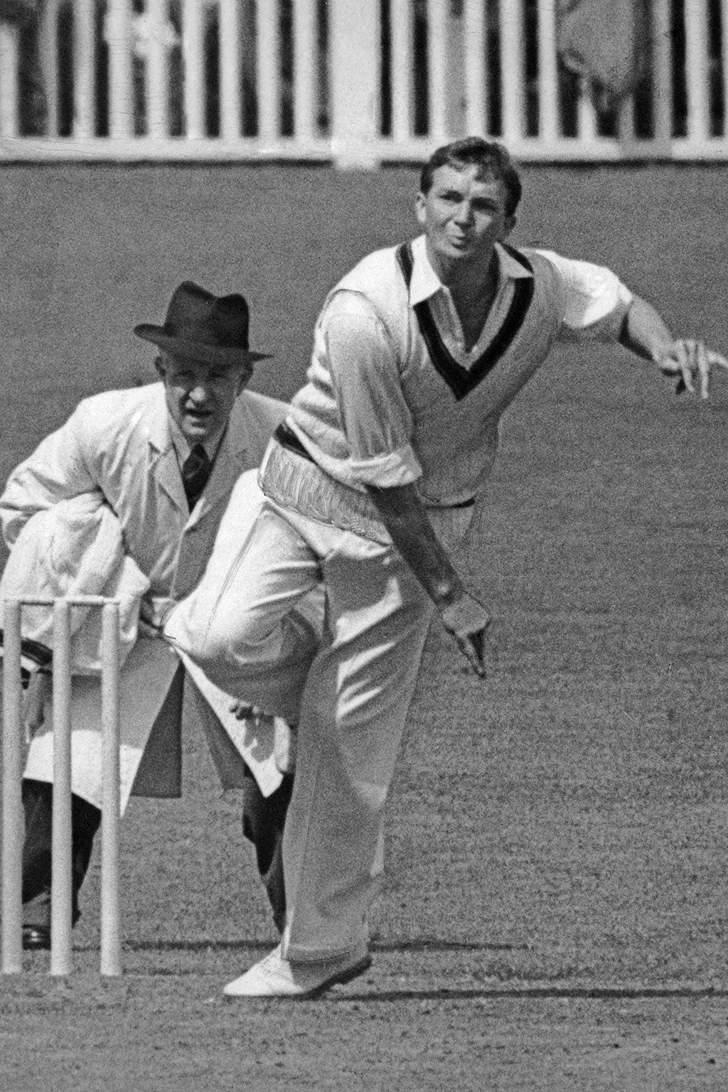 Benaud takes on the MCC in the first innings at Brisbane, 5th December 1958