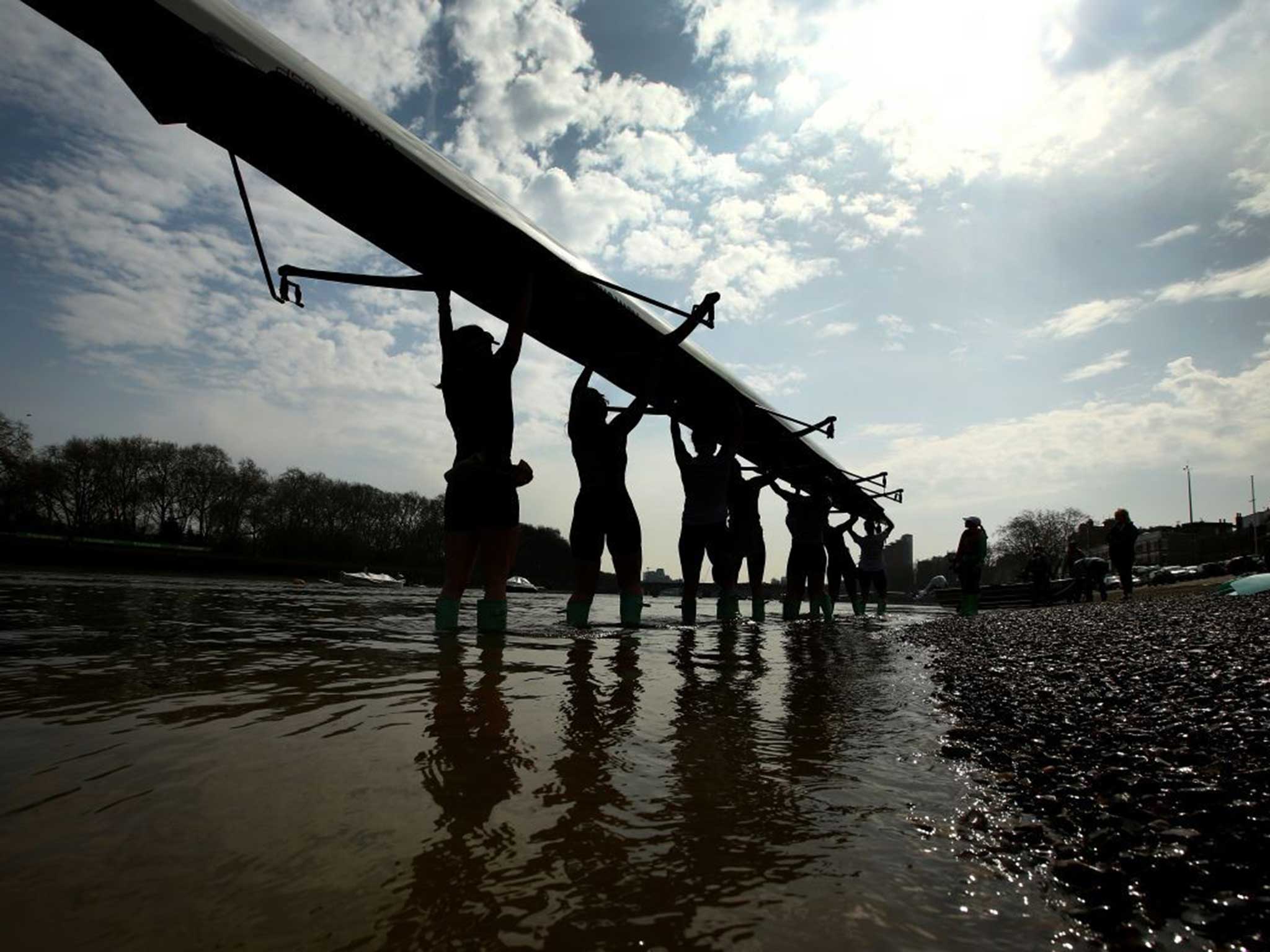 The Cambridge women’s crew after a training session preparing for Saturday's Boat Race