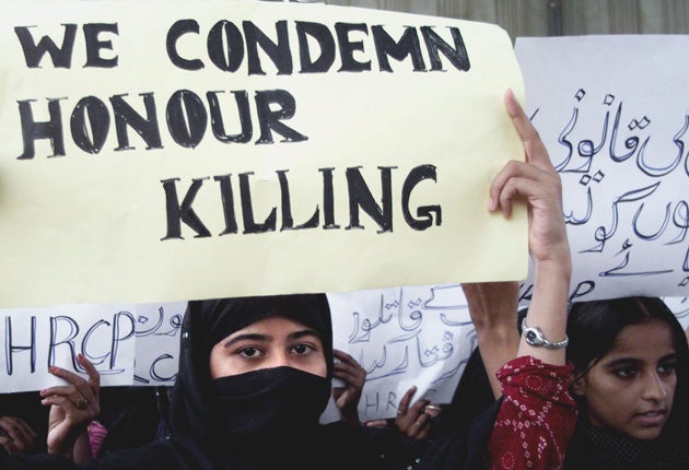 Human rights activists in Multan, Pakistan, protest against 'honour' killings