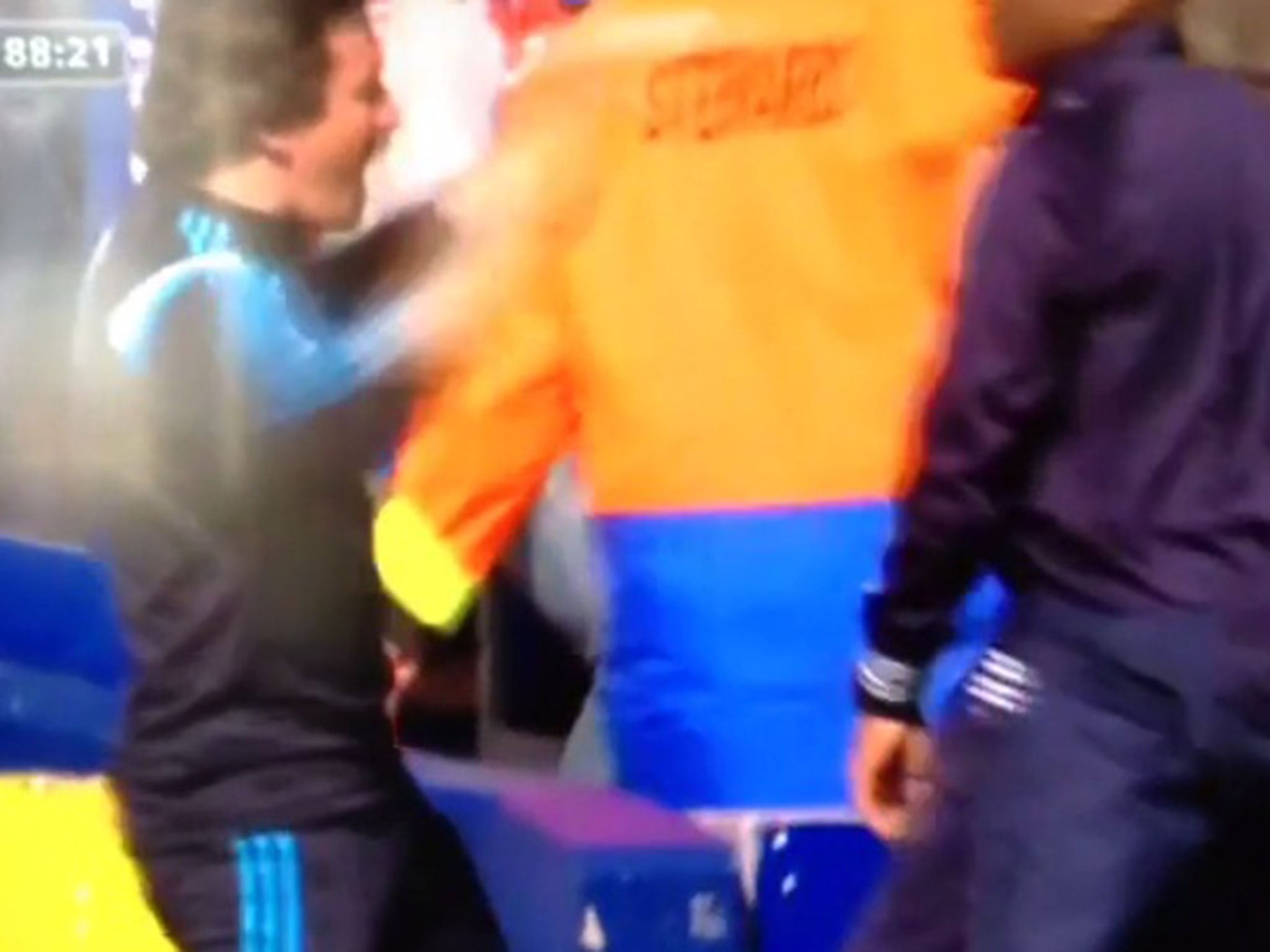 Rui Faria appears to confront Chris Ramsey following Fabregas' goal