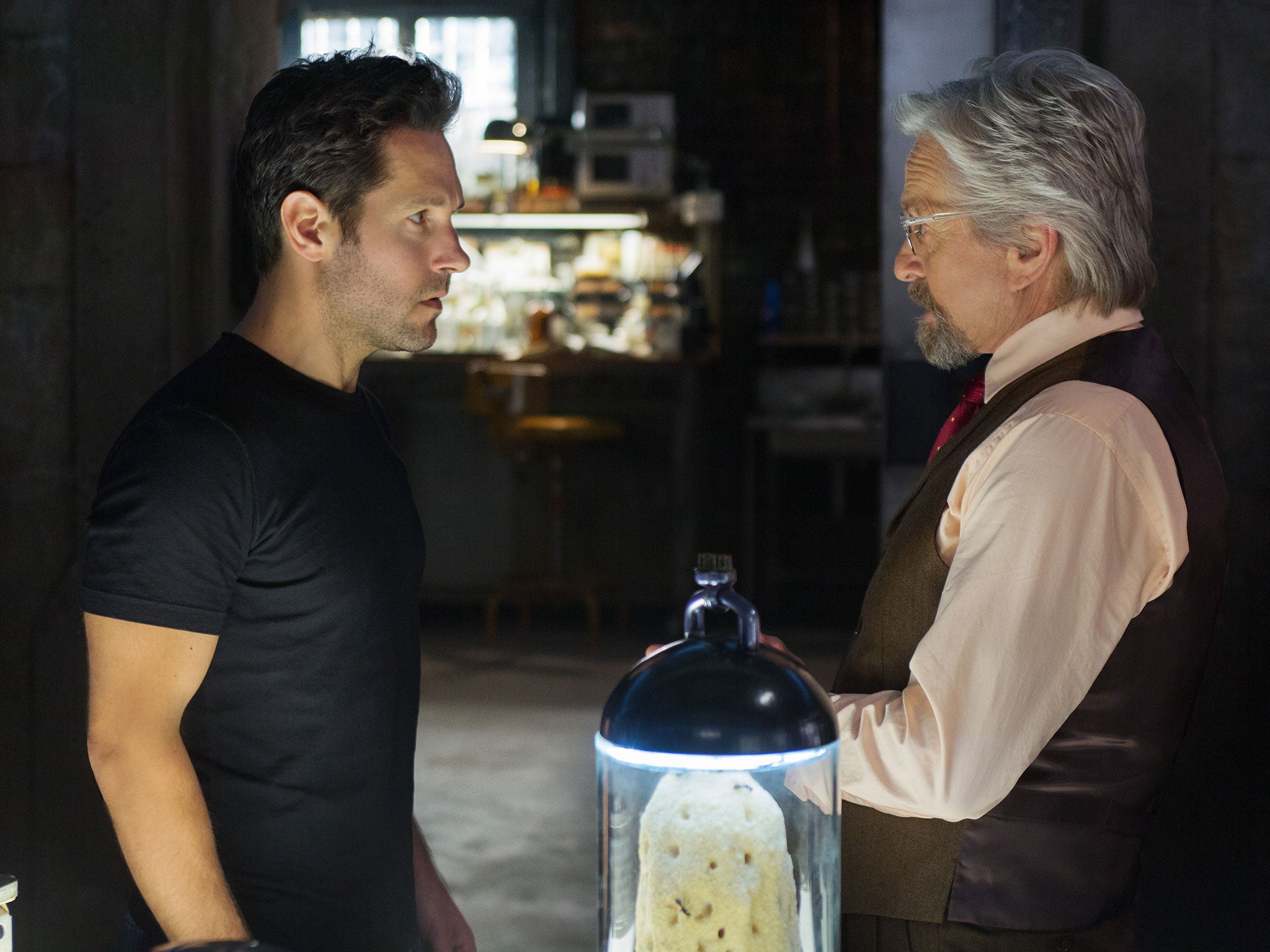 Paul Rudd and Michael Douglas as Scott Lang and Hank Pym in Ant-Man