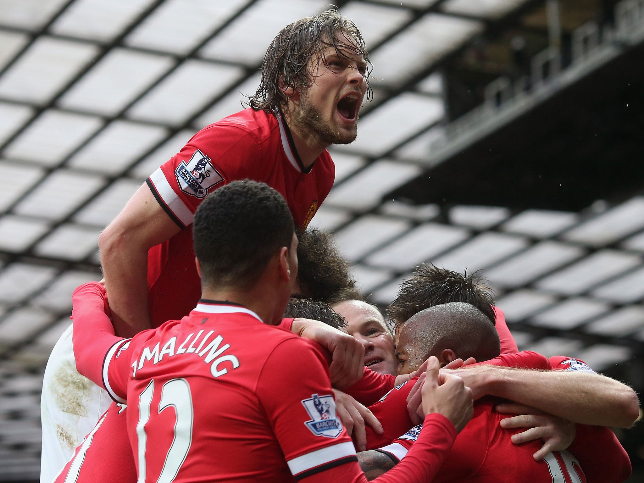 Manchester United midfielder Daley Blind celebrates during Sunday's win