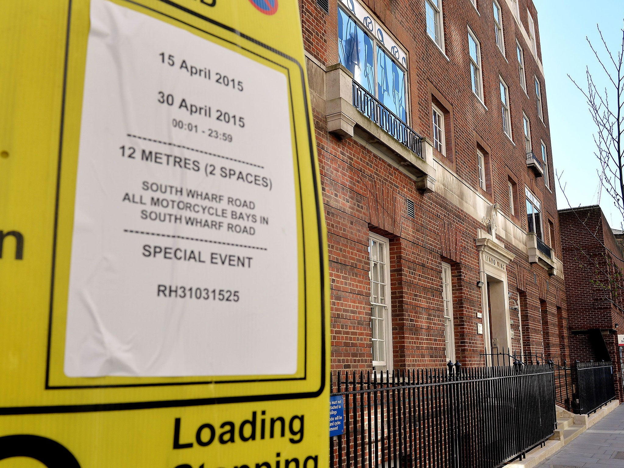 New parking restrictions have been put in place in fornt of the Lindo Wing of St Mary's Hospital in Paddington west London, where the Duchess of Cambridge is due to give birth