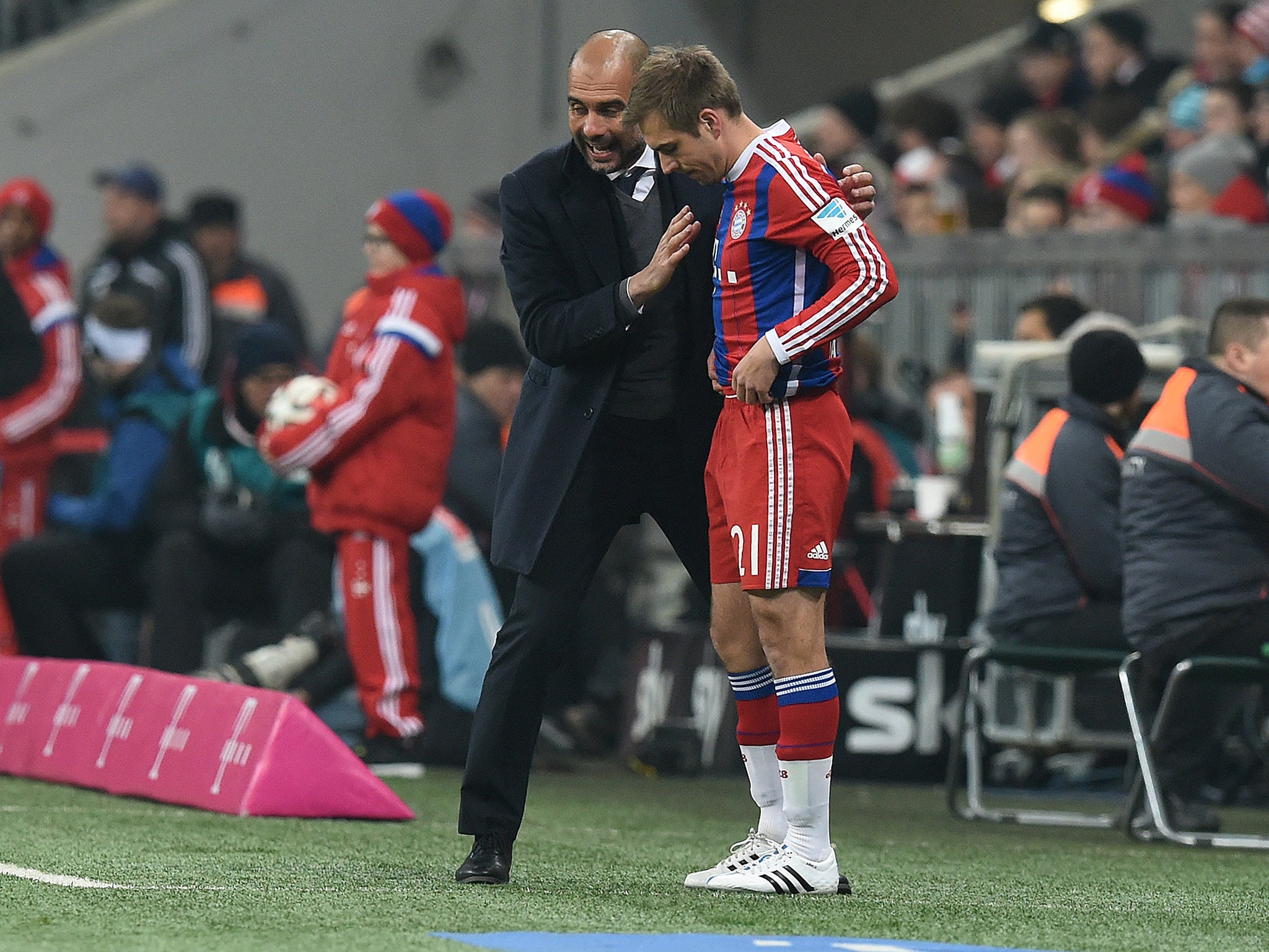 Philipp Lahm with Bayern boss Pep Guardiola