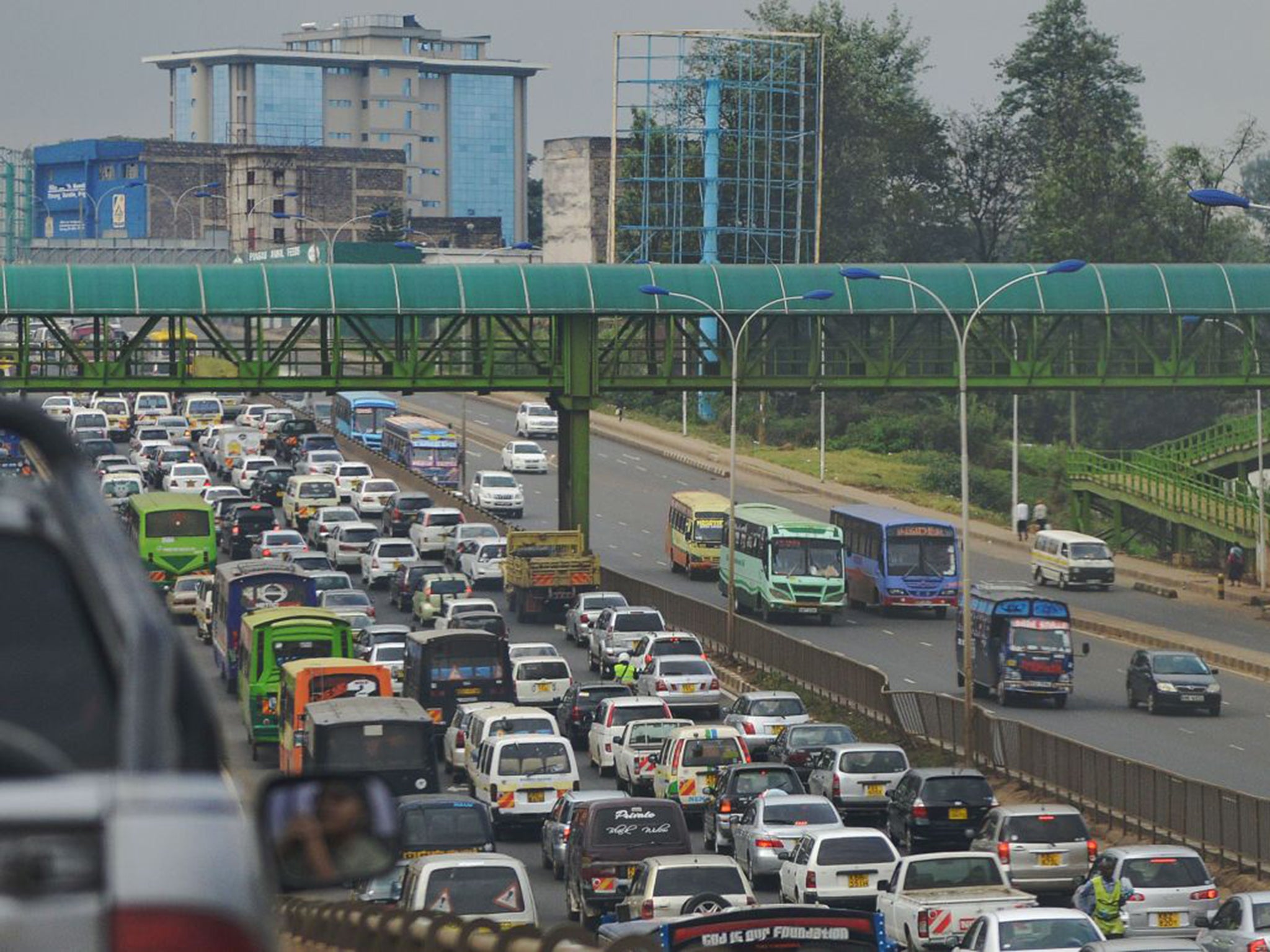 Cars are stuck in traffic in the Kenyan capital Nairobi during a typical morning commute