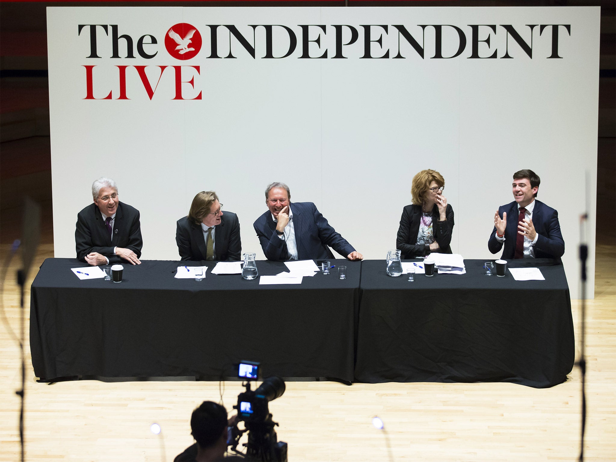 From left to right: Ukip's John Bickley, Independent columnist Ian Birrell, Independent political commentator Steve Richards, economist Vicky Pryce and Labour shadow Health Secretary Andy Burnham