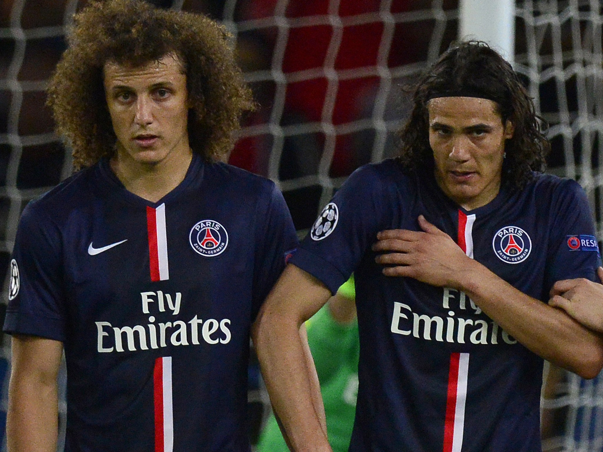 David Luiz alongside Edinson Cavani