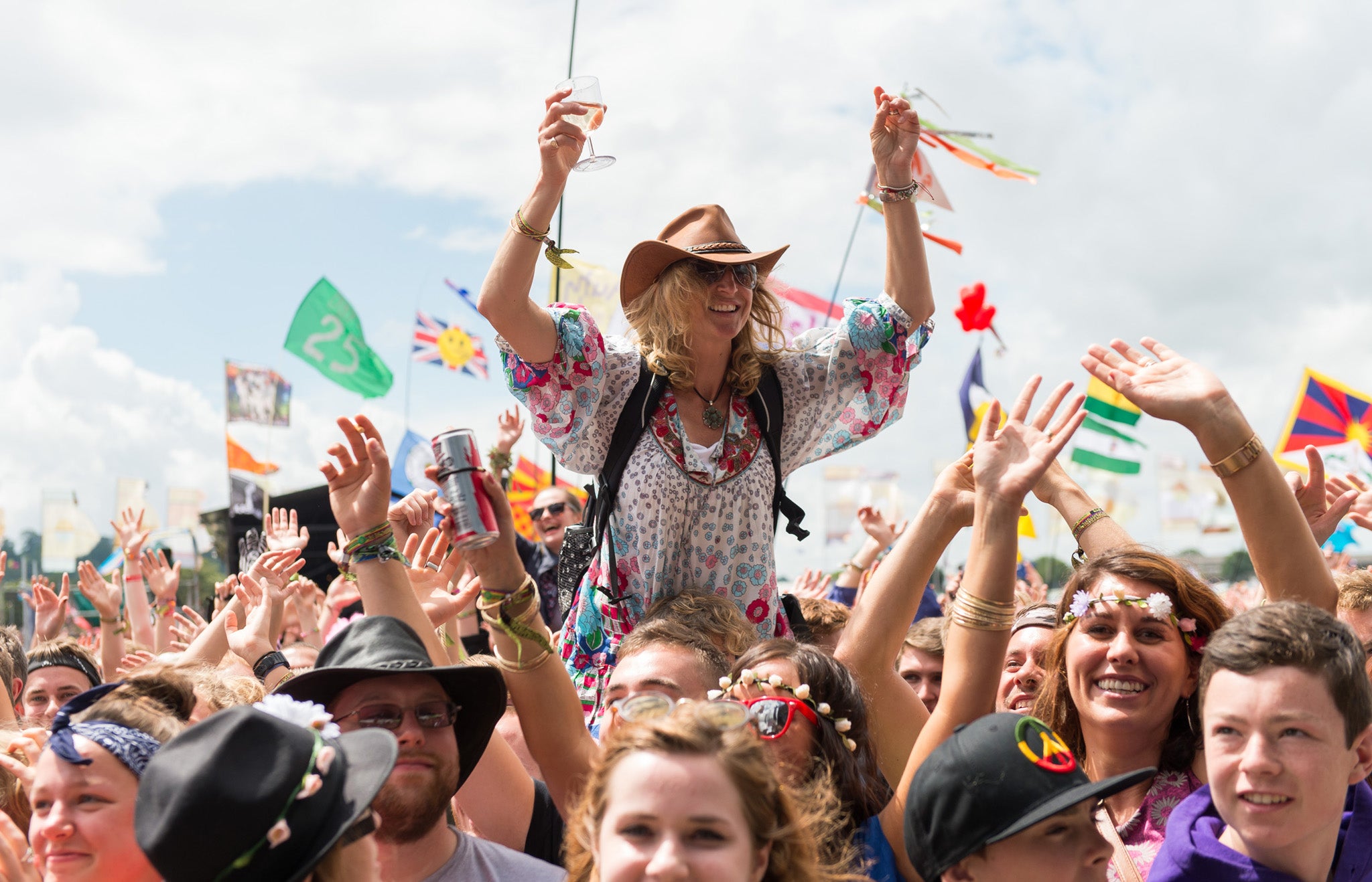 Festival-goers soak up the atmosphere at Glastonbury