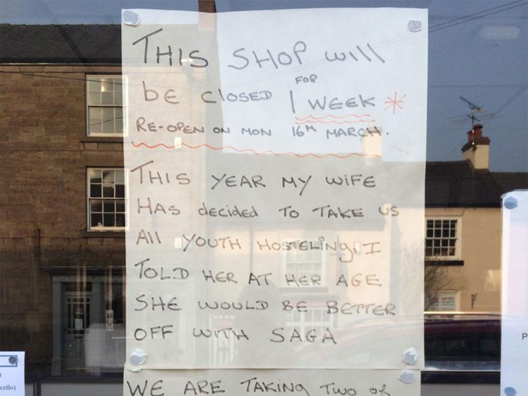 The message left in a London chip shop window