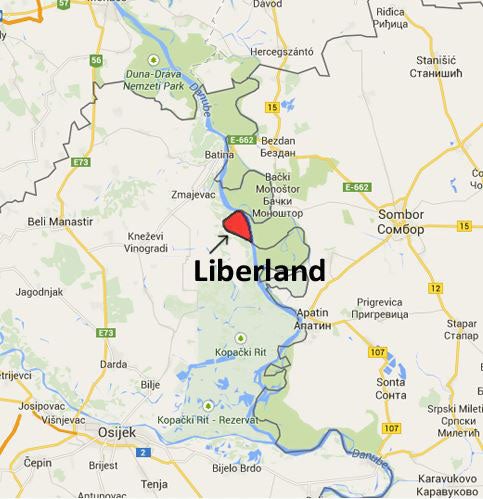 Liberland's position between Serbia and Croatia