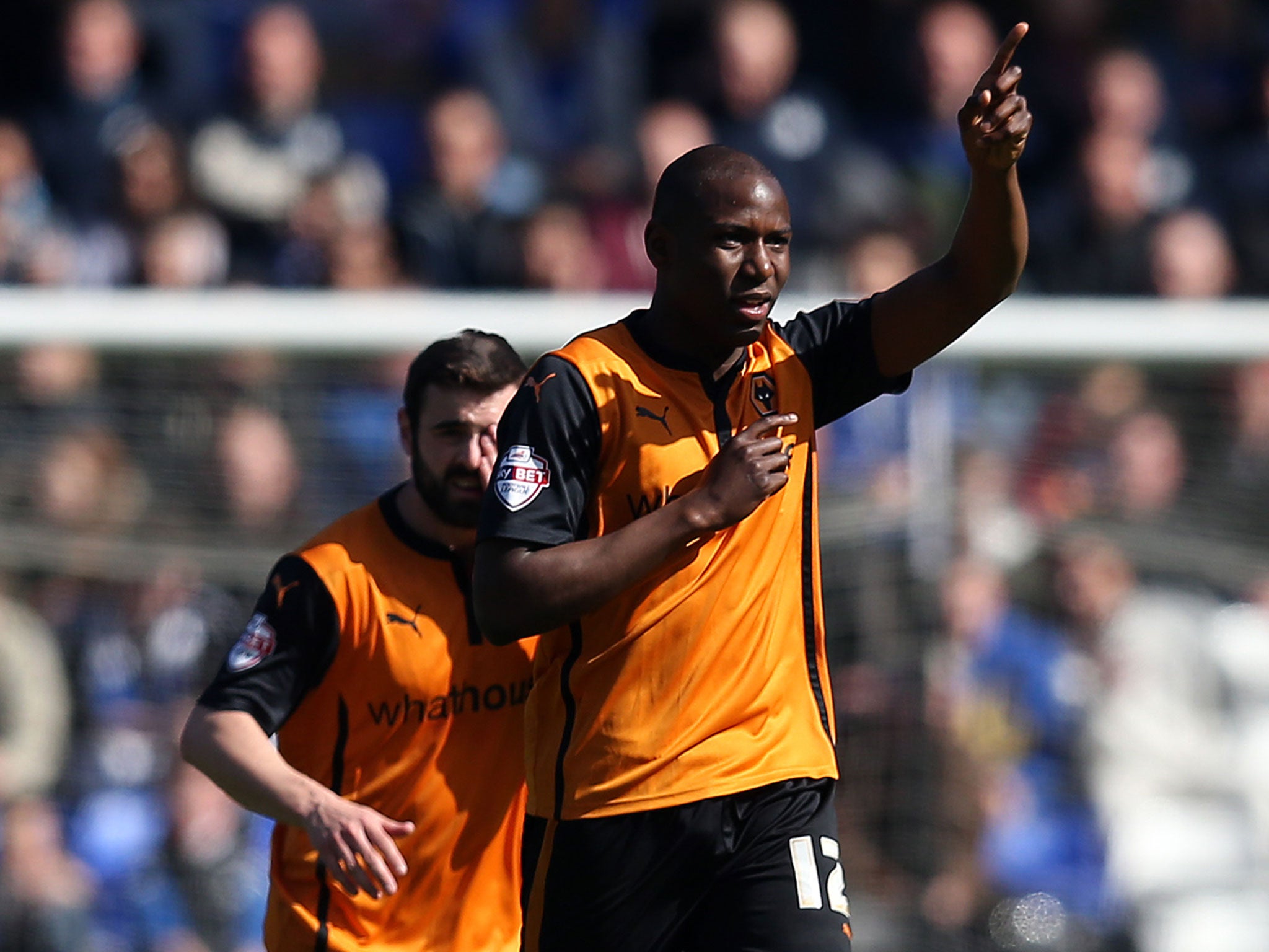 Benik Afobe celebrates for Wolves