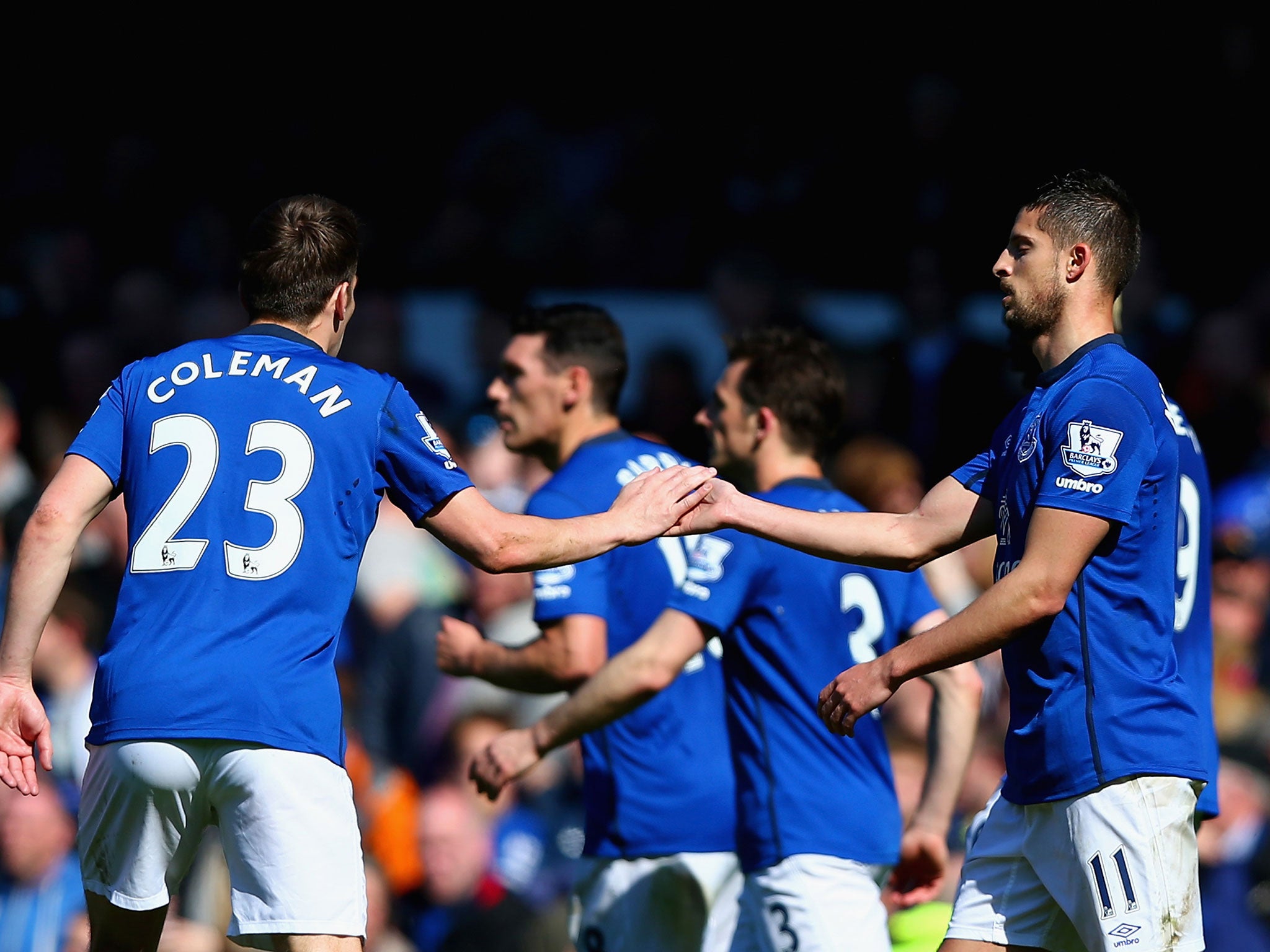 Mirallas celebrates his match-winning goal with his team-mates