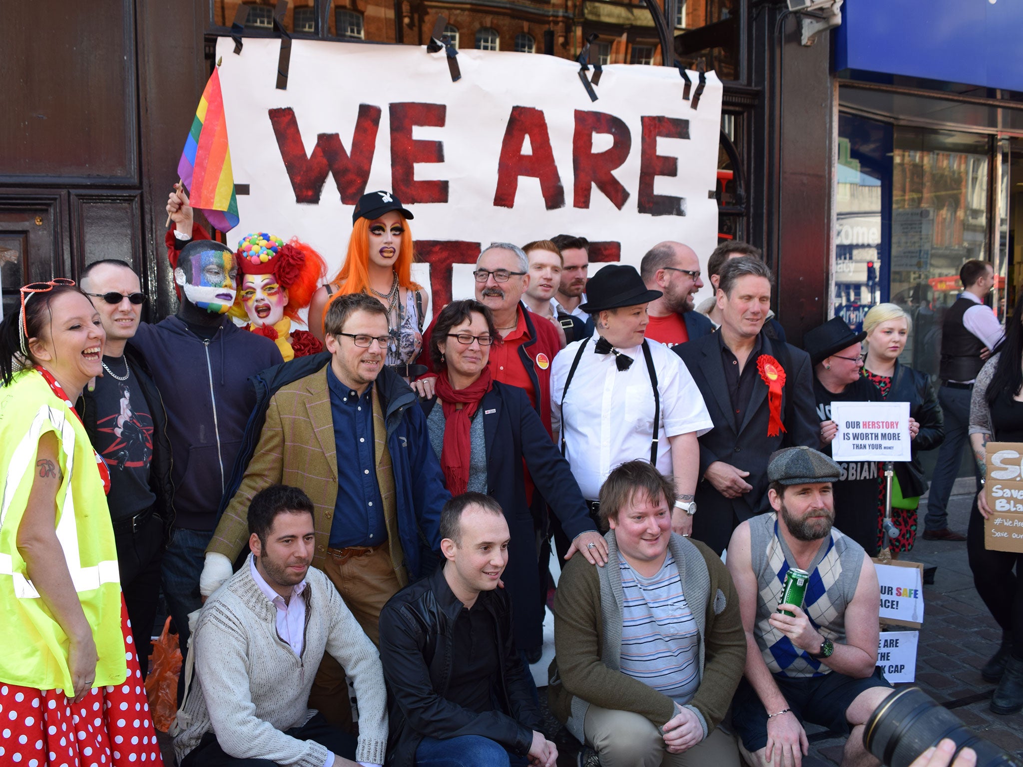 Protesters and councillors outside Camden's The Black Cap