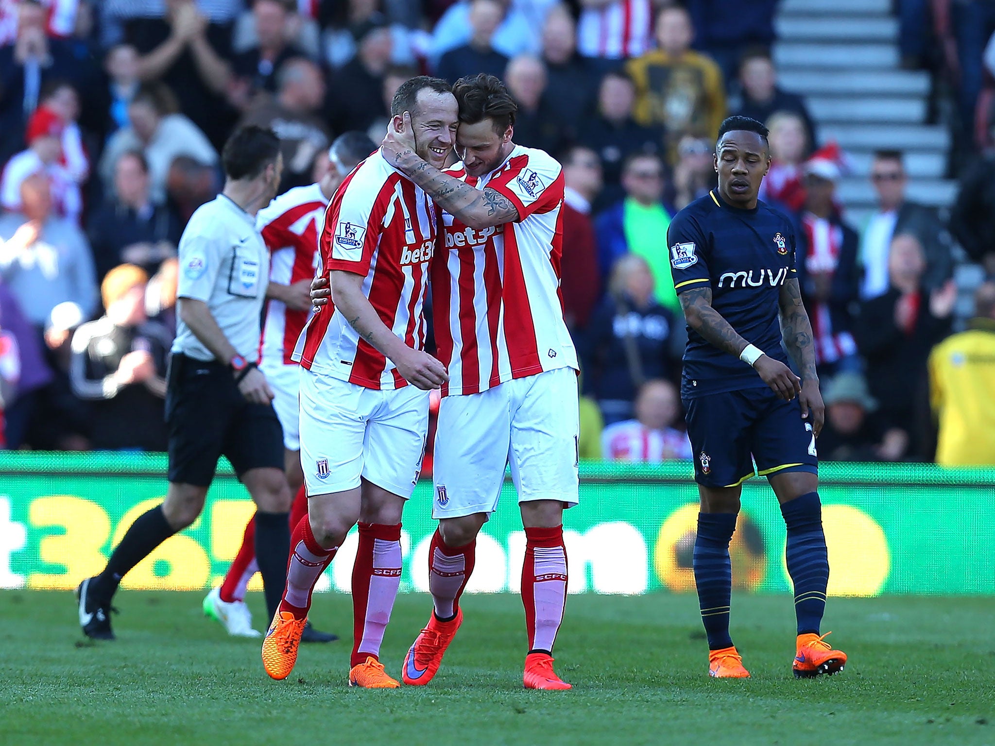 Charlie Adam celebrates after scoring for Stoke