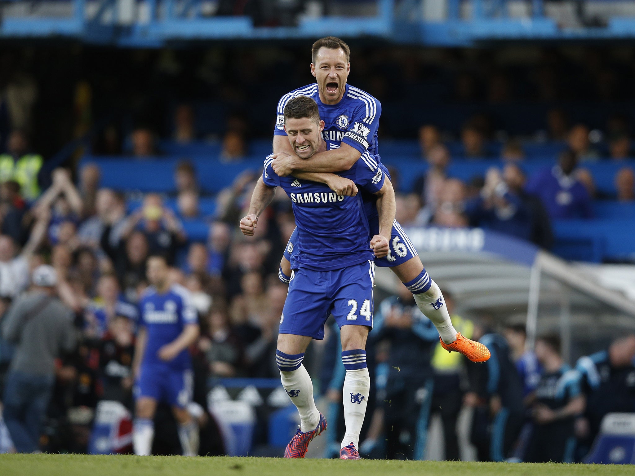 John Terry celebrates with Gary Cahill at the final whistle