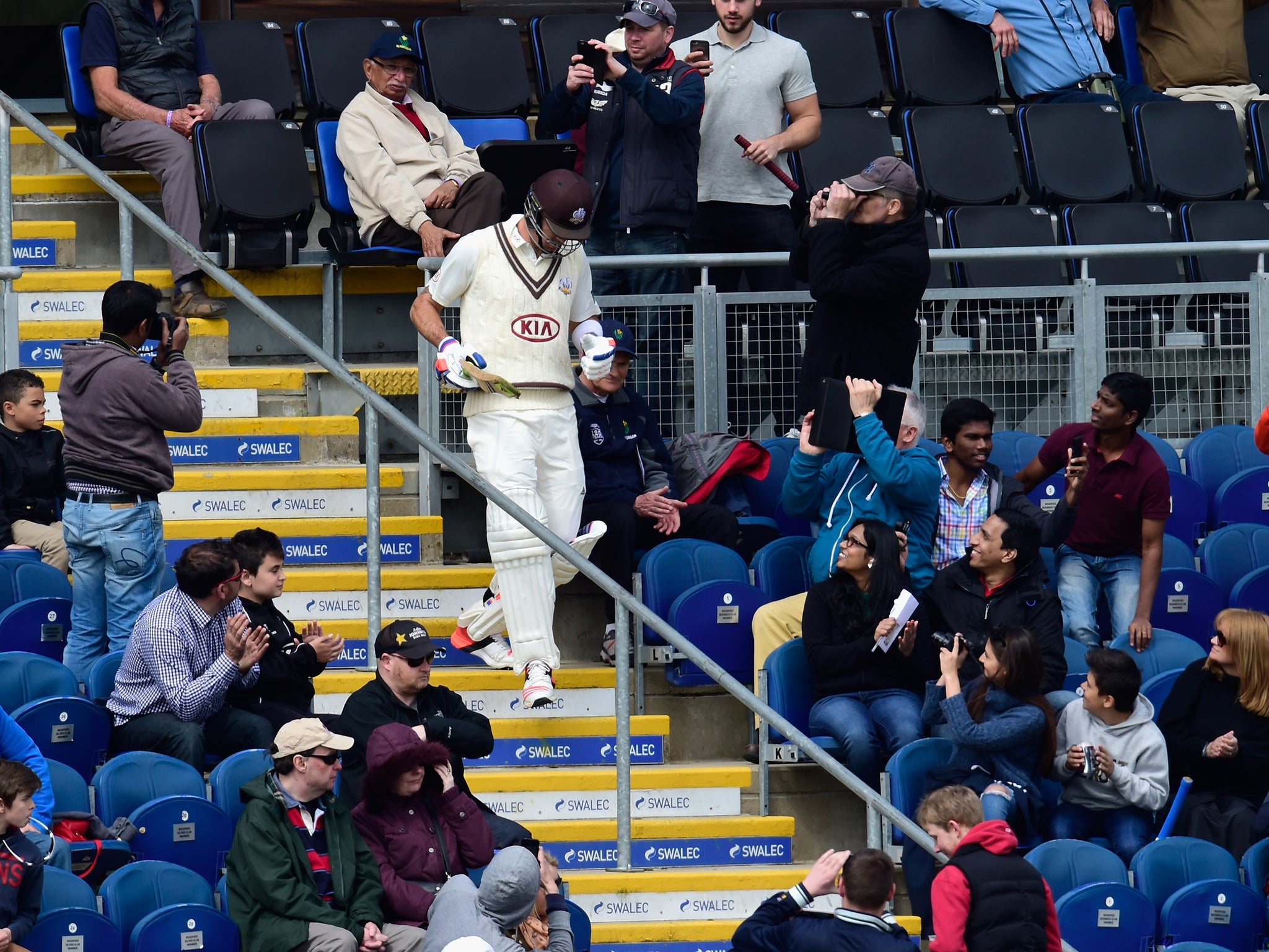 Surrey player Kevin Pietersen makes his way to the wicket during day one off the LV County Championships Division Two match between Glamorgan and Surrey