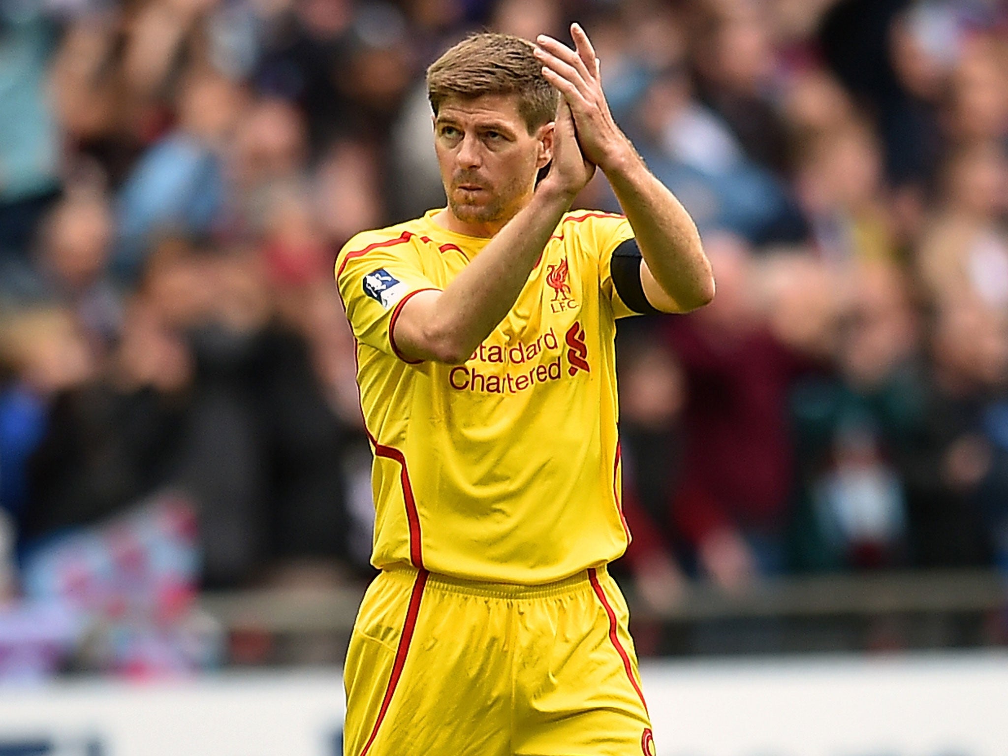 Steven Gerrard applauds the Liverpool fans at Wembley