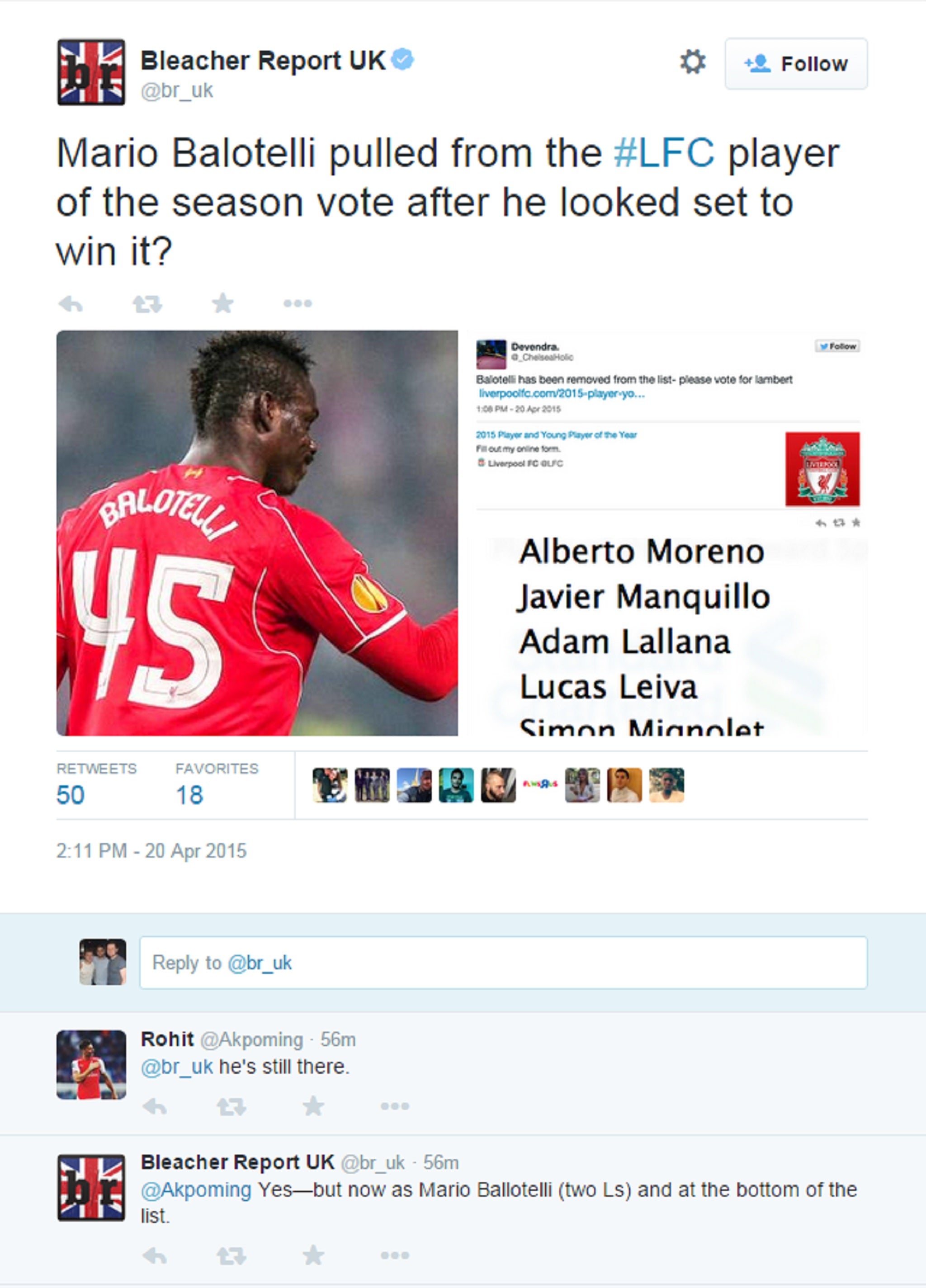 Bleacher Report point out that Balotelli's name is spelt incorrectly